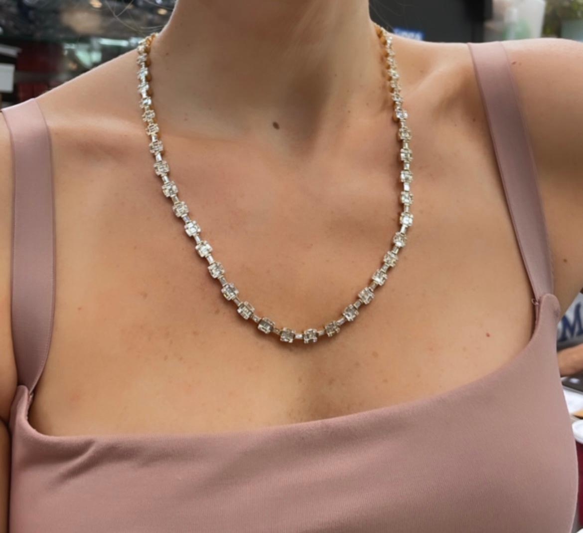 14K Yellow Gold 14.50cttw Round And Baguette Cut Diamond Link Chain Necklace For Sale 3