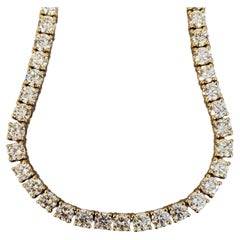 14k Yellow Gold 14.50ctw Round Diamond Tennis Necklace, 20.25" Long