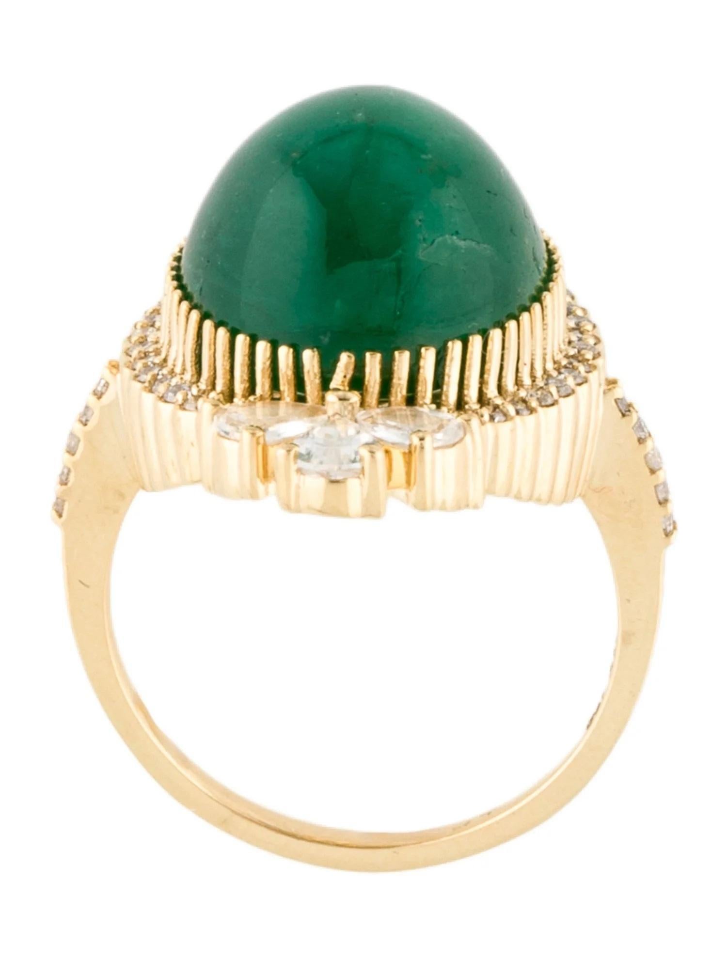 14K Yellow Gold 14.65ct Oval Cabochon Emerald, 1.05ct Sapphire & Diamond Cocktai In New Condition For Sale In Holtsville, NY