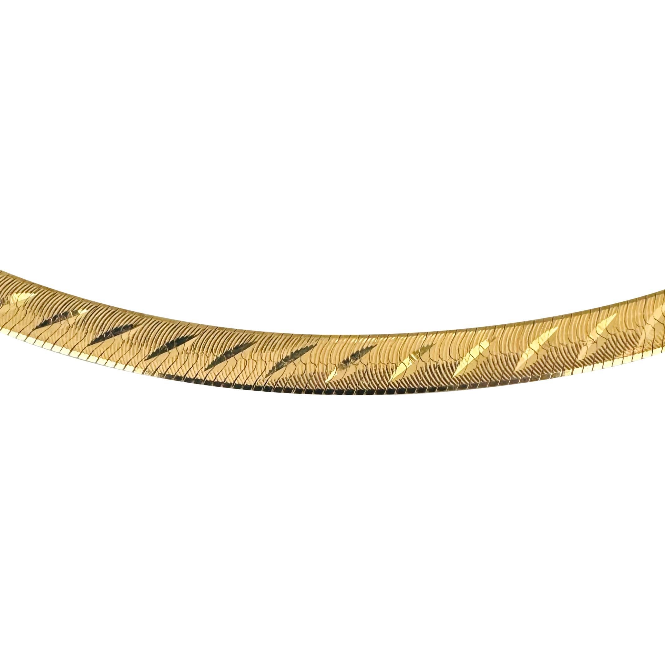 14k Gelbgold 14,6 g massive Vintage 5mm geätzte Fischgräten-Halskette Italien 16