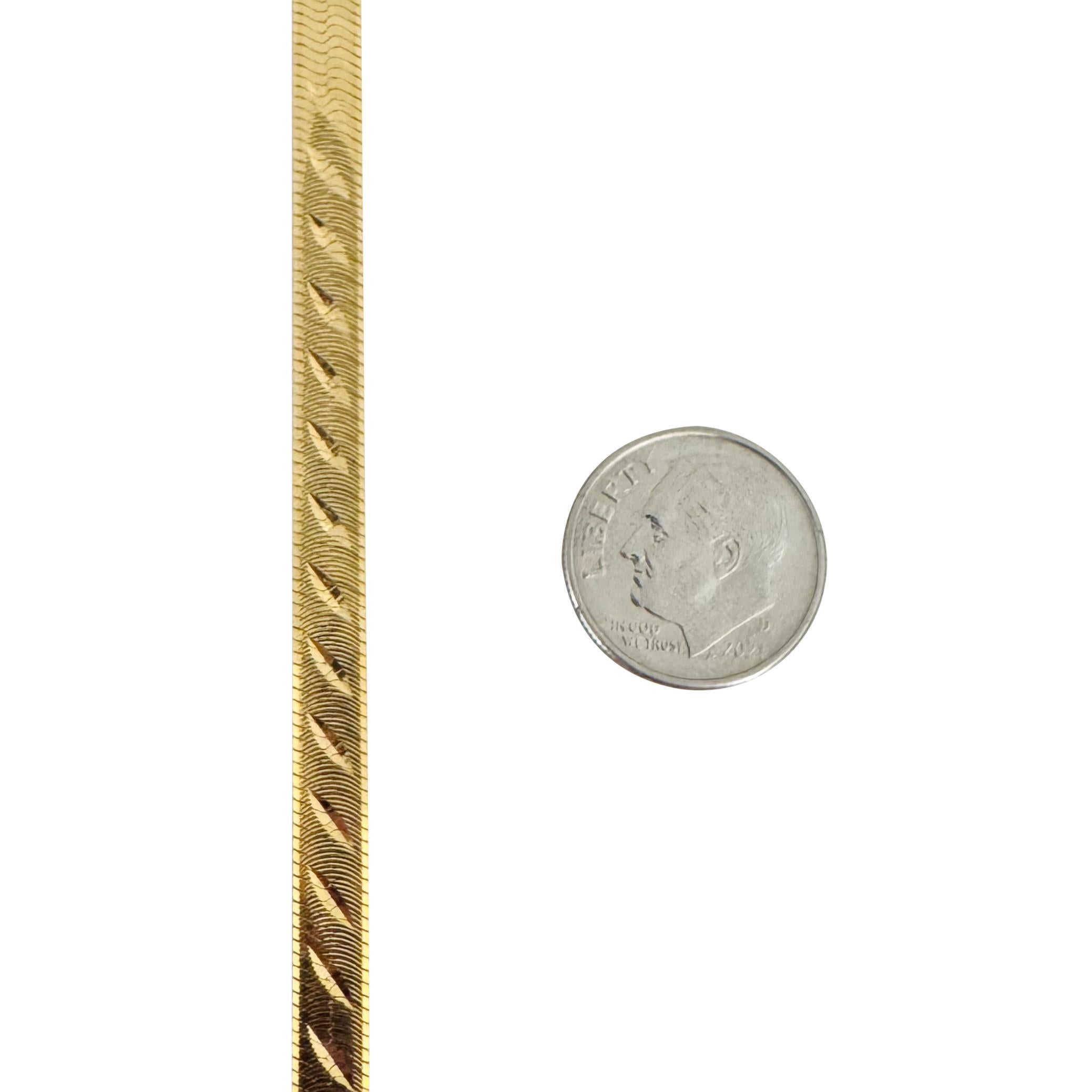 14k Gelbgold 14,6 g massive Vintage 5mm geätzte Fischgräten-Halskette Italien 16