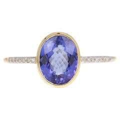 14K Gelbgold 1,47 Karat Tansanit Diamant-Lünette-Ring