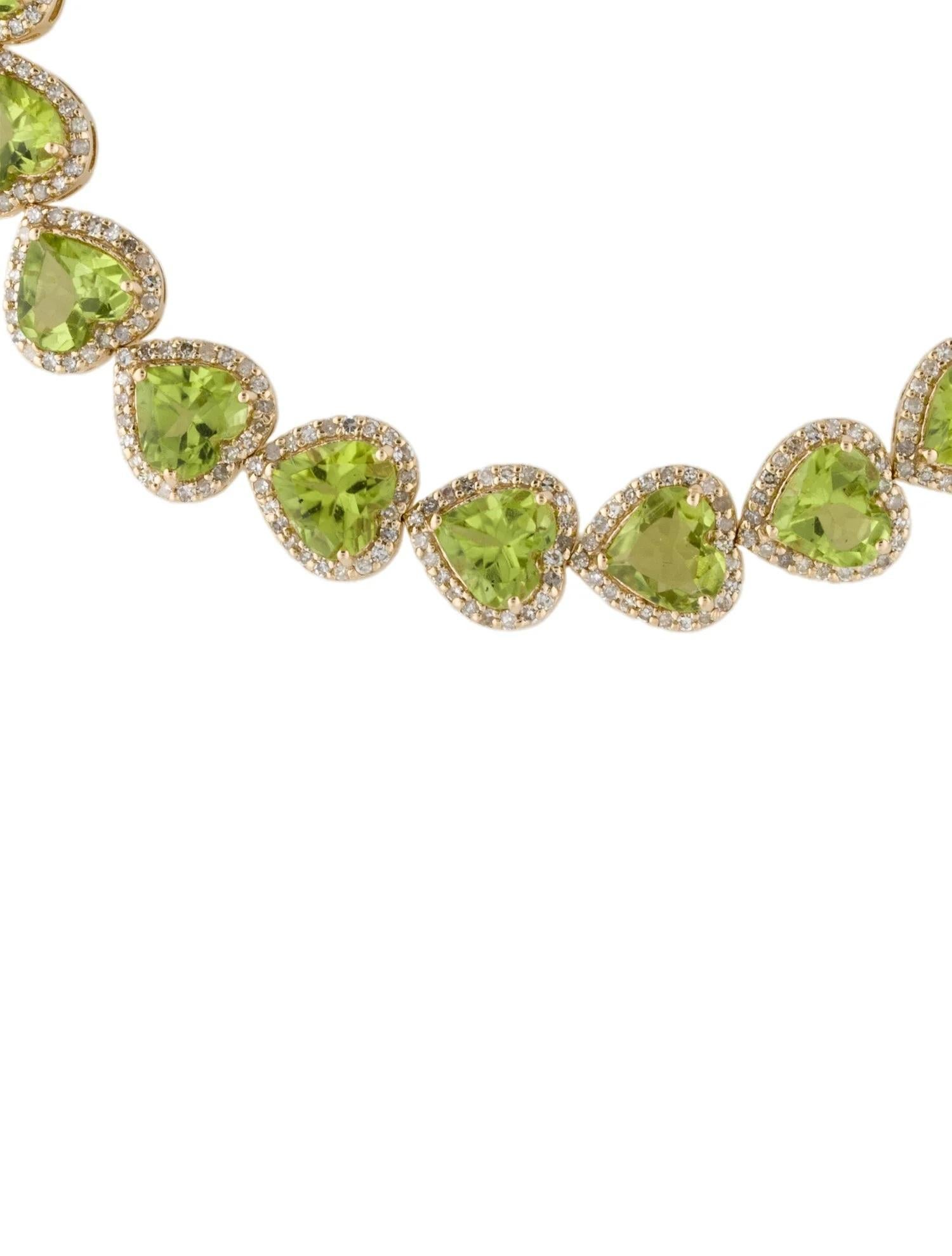 Artiste Bracelet à maillons en or jaune 14 carats avec péridot en forme de cœur de 14,70 carats et diamants en vente