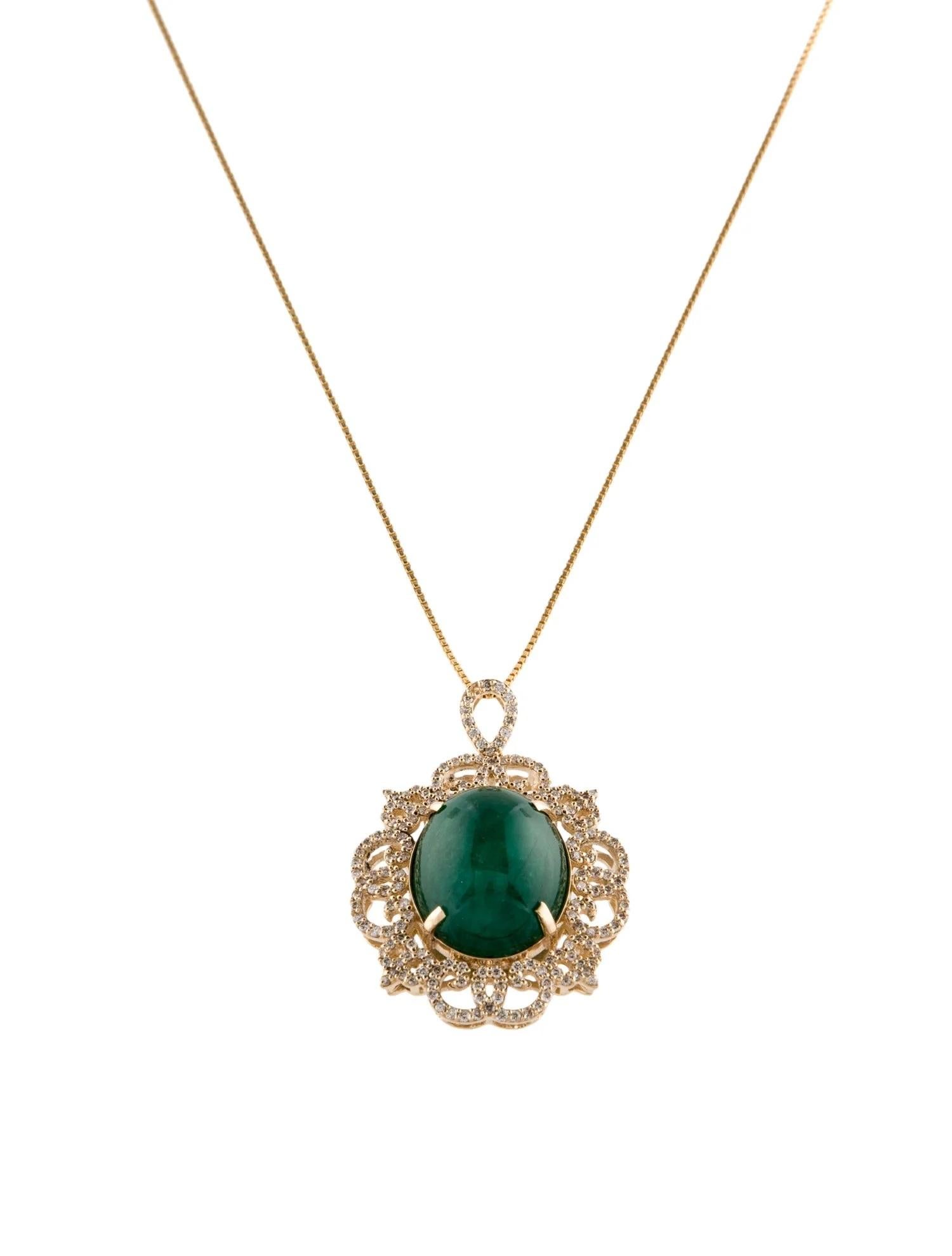 Taille émeraude Collier pendentif en or jaune 14 carats avec émeraude et diamants 14,85 carats en vente