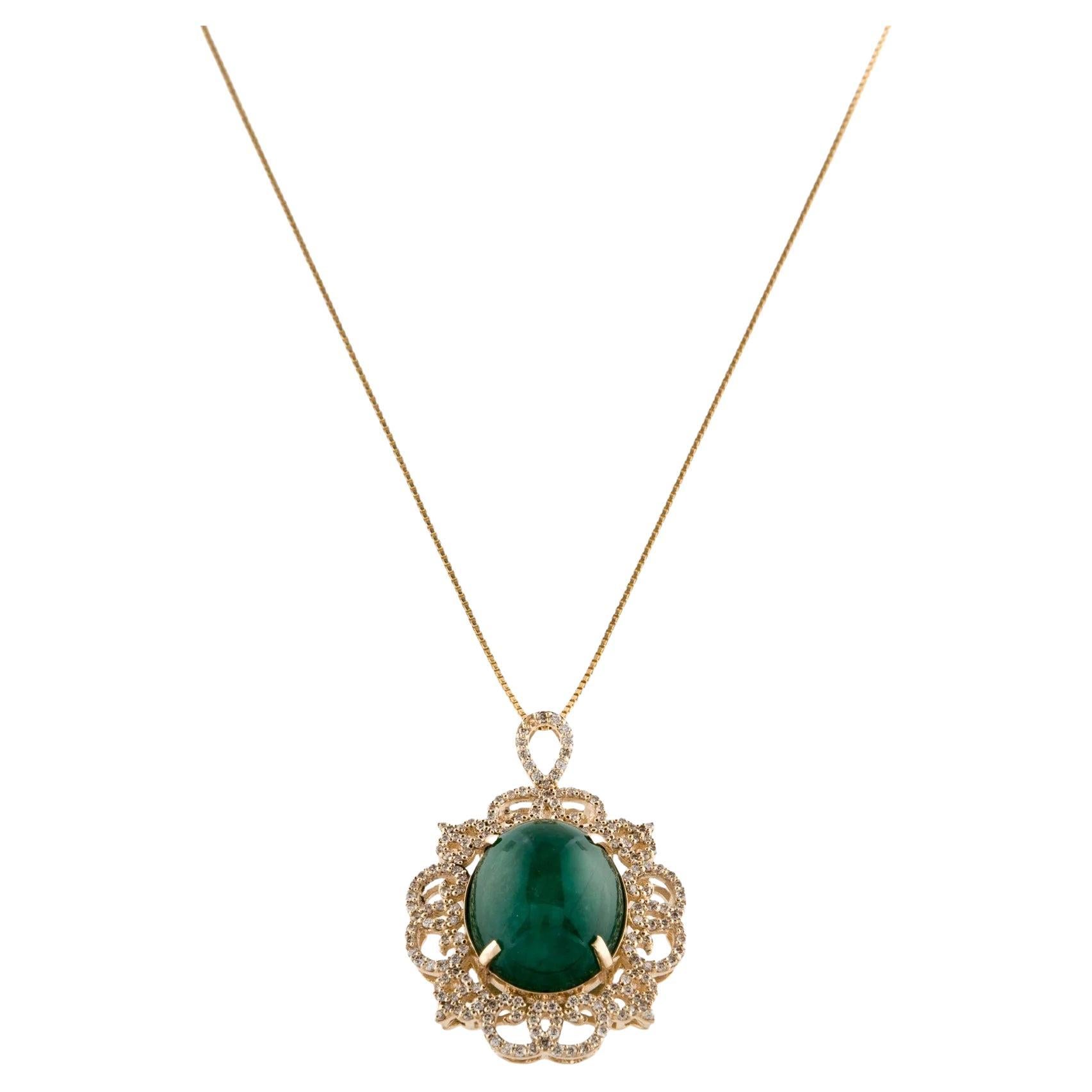 14K Yellow Gold 14.85ct Emerald & Diamond Pendant Necklace