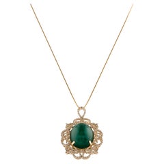 14K Yellow Gold 14.85ct Emerald & Diamond Pendant Necklace