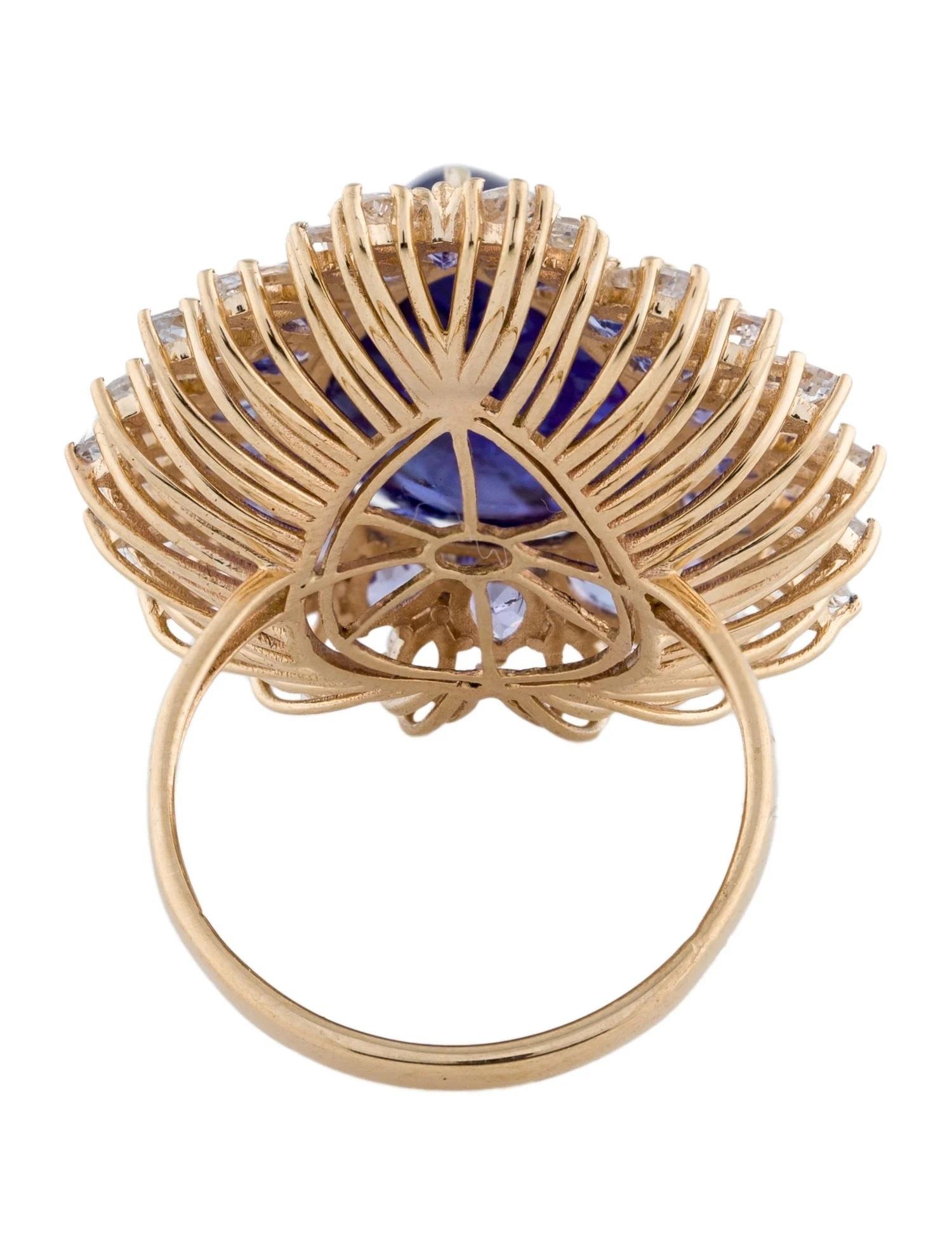 Artist 14K Yellow Gold 14.87ct Tanzanite & Sapphire Cocktail Ring, Size 6.75 For Sale