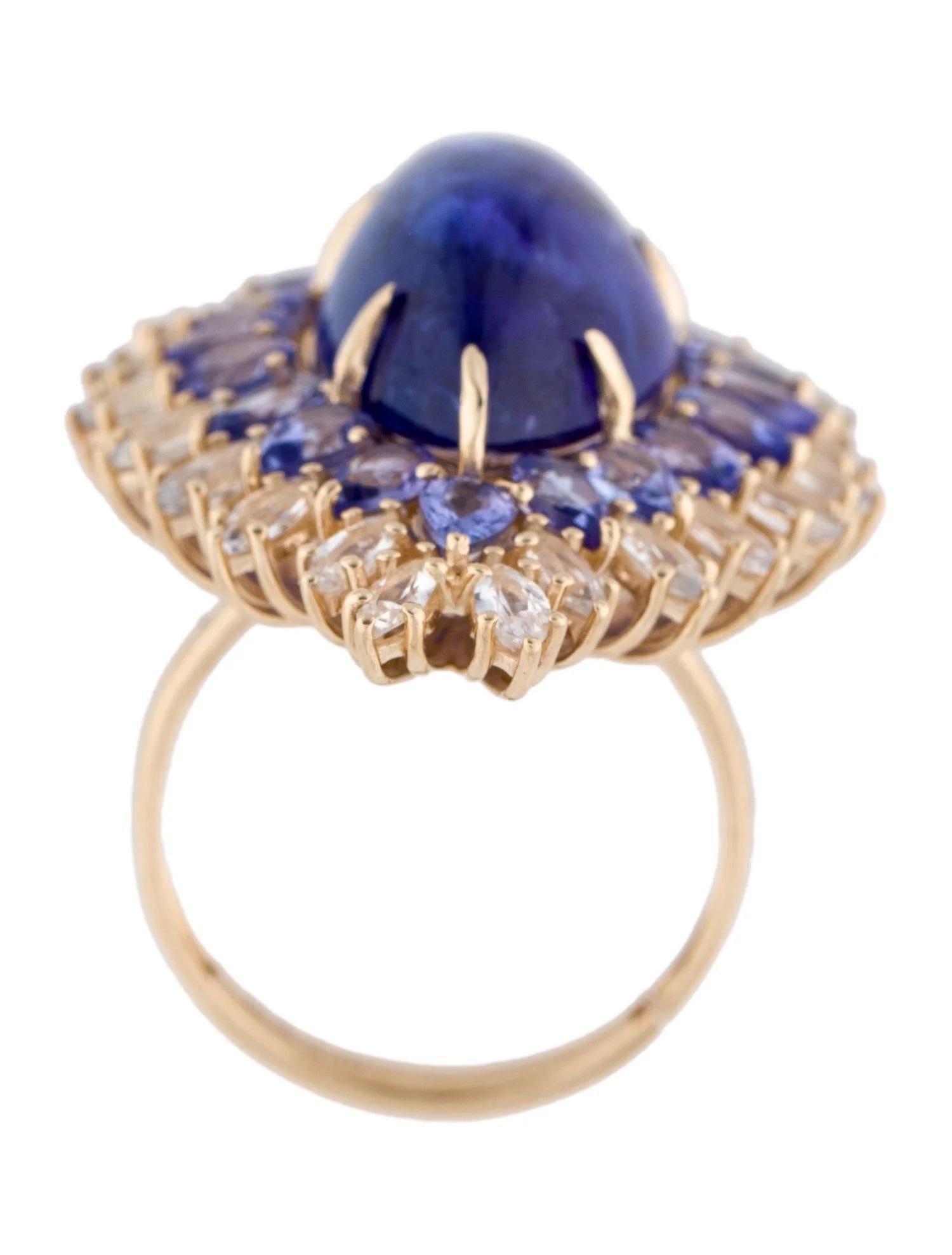 Pear Cut 14K Yellow Gold 14.87ct Tanzanite & Sapphire Cocktail Ring, Size 6.75 For Sale