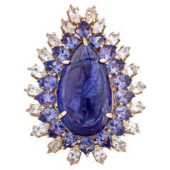 14K Gelbgold 14,87 Karat Tansanit & Saphir Cocktail-Ring, Größe 6,75