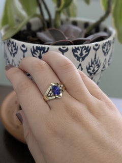 Anillo de oro amarillo de 14 quilates con tanzanita y diamantes naturales de 1,4 quilates  OV 8x6mm