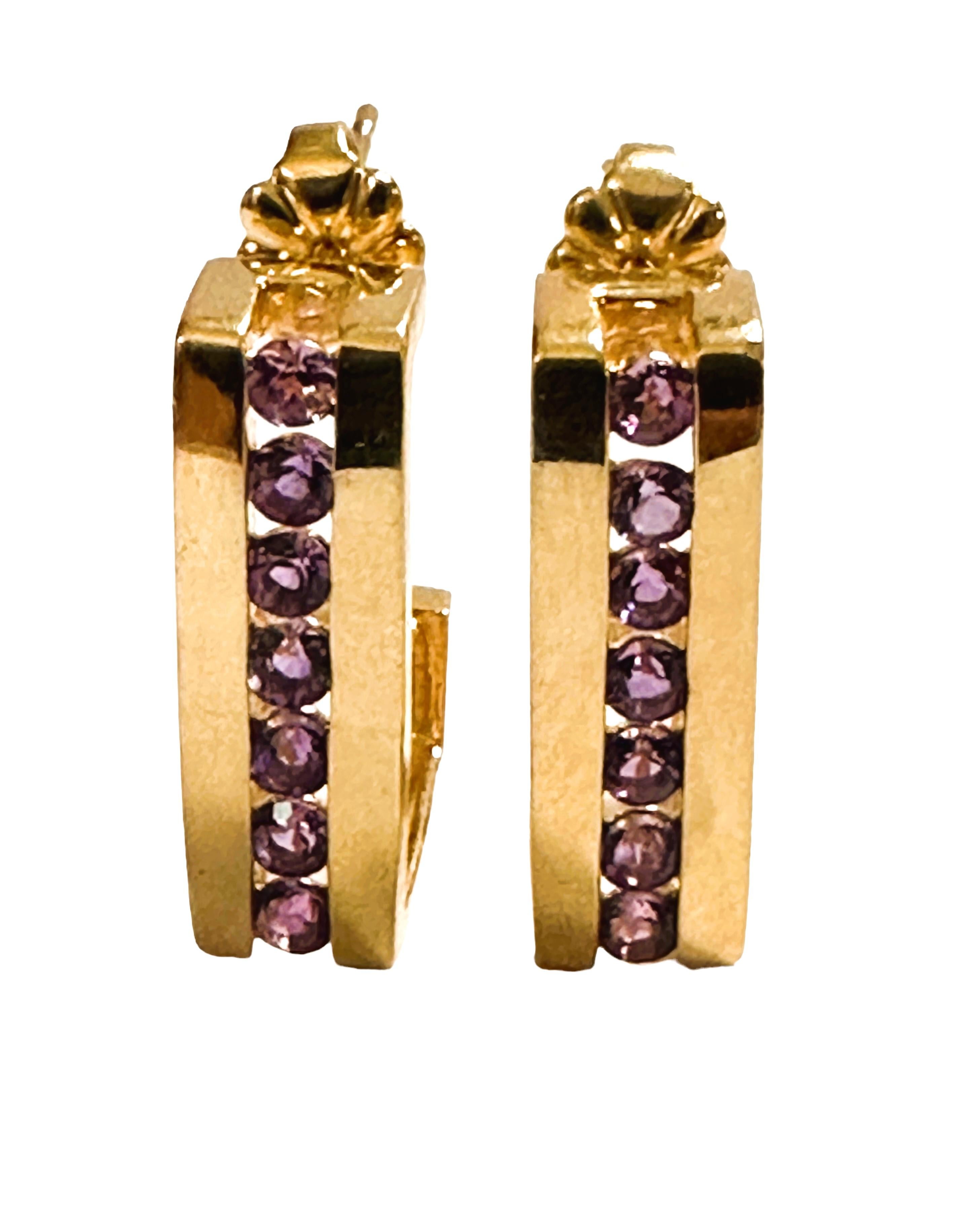 Women's 14k Yellow Gold 1.5 Carat Channel Set Amethyst Earrings with Appraisal For Sale