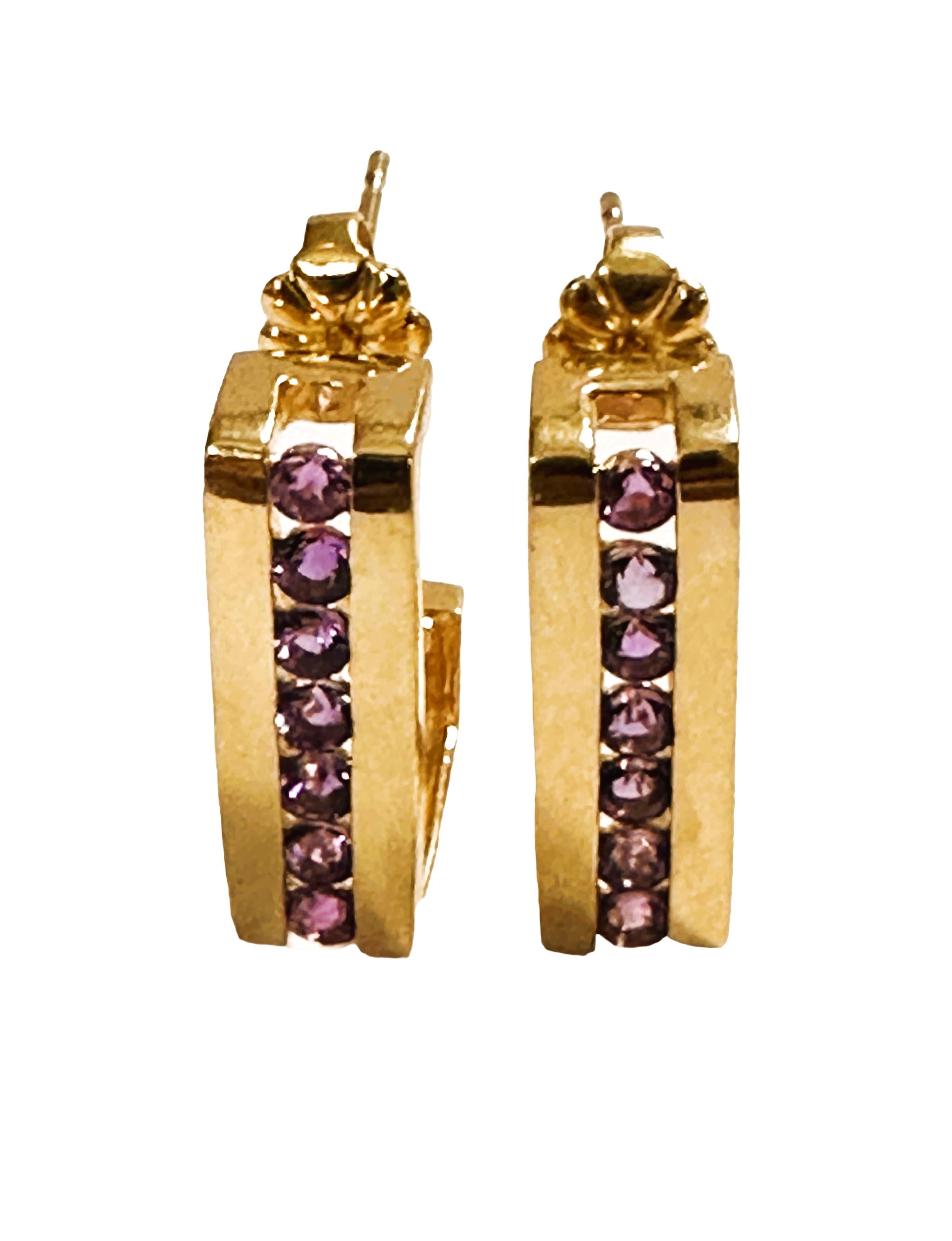 14k Yellow Gold 1.5 Carat Channel Set Amethyst Earrings with Appraisal For Sale 1