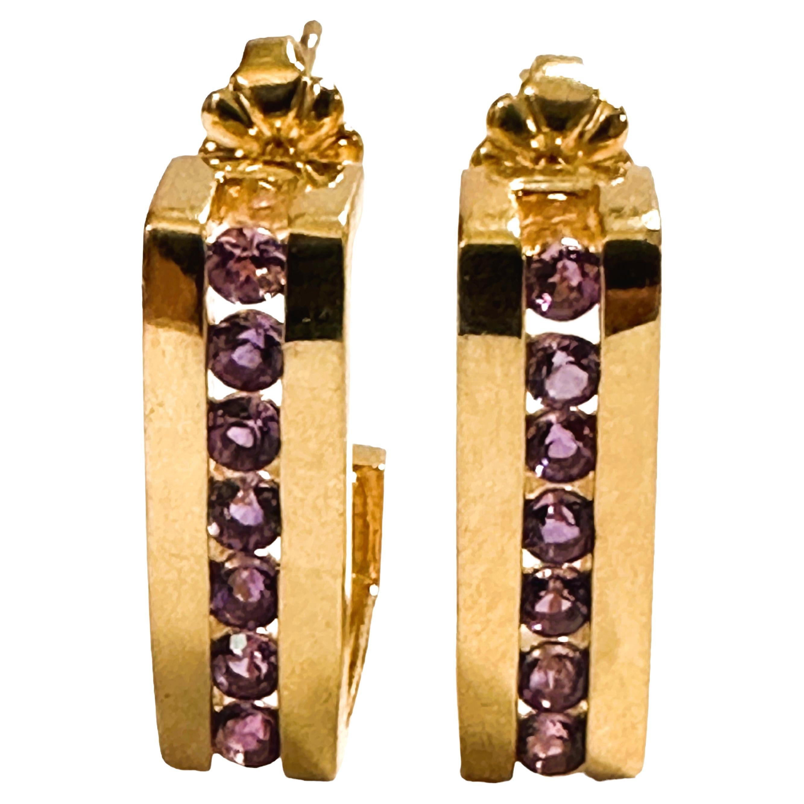 14k Yellow Gold 1.5 Carat Channel Set Amethyst Earrings with Appraisal For Sale