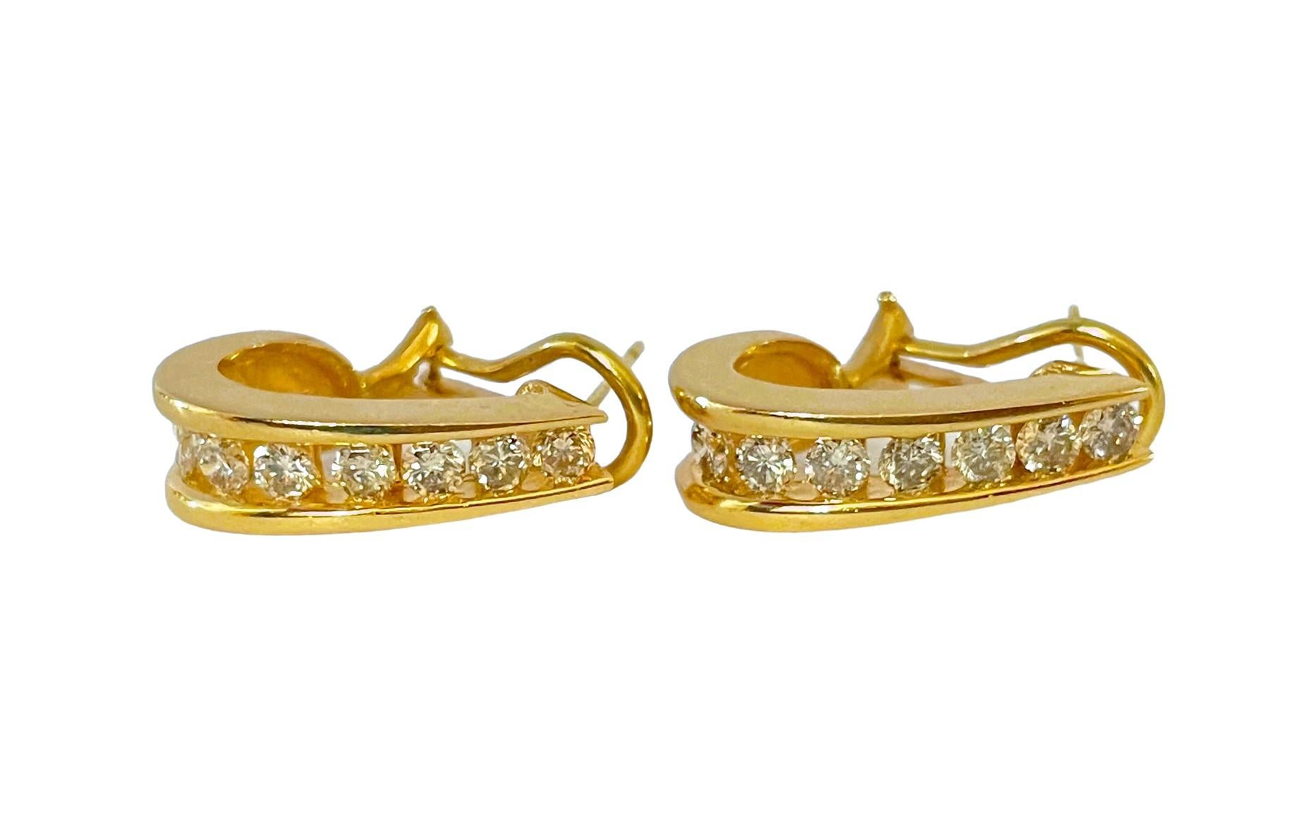 14k Gelbgold 1,5 Ct Brillant Diamant Channel Omega Back Ohrringe w Schätzung 6