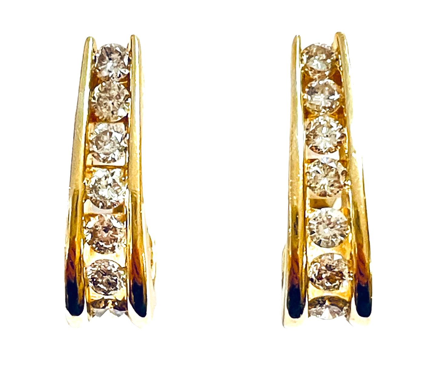 14k Gelbgold 1,5 Ct Brillant Diamant Channel Omega Back Ohrringe w Schätzung Damen