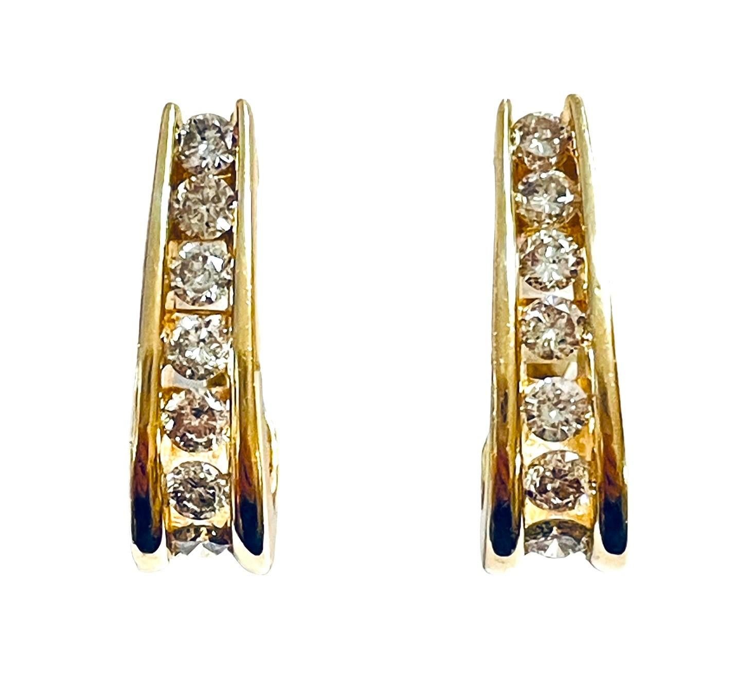 14k Gelbgold 1,5 Ct Brillant Diamant Channel Omega Back Ohrringe w Schätzung 1