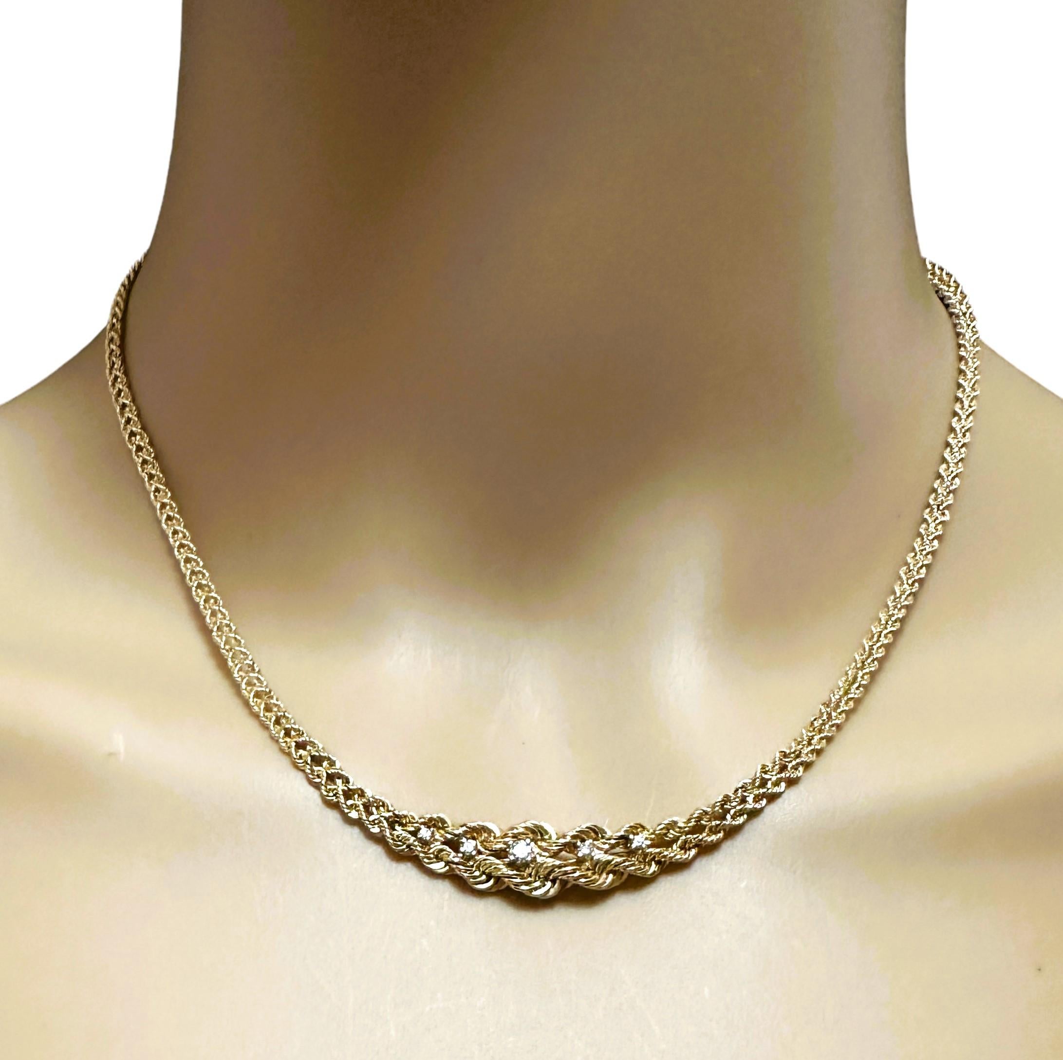 14k Yellow Gold .15 ct Diamond Graduated Rope Necklace In Excellent Condition In Eagan, MN