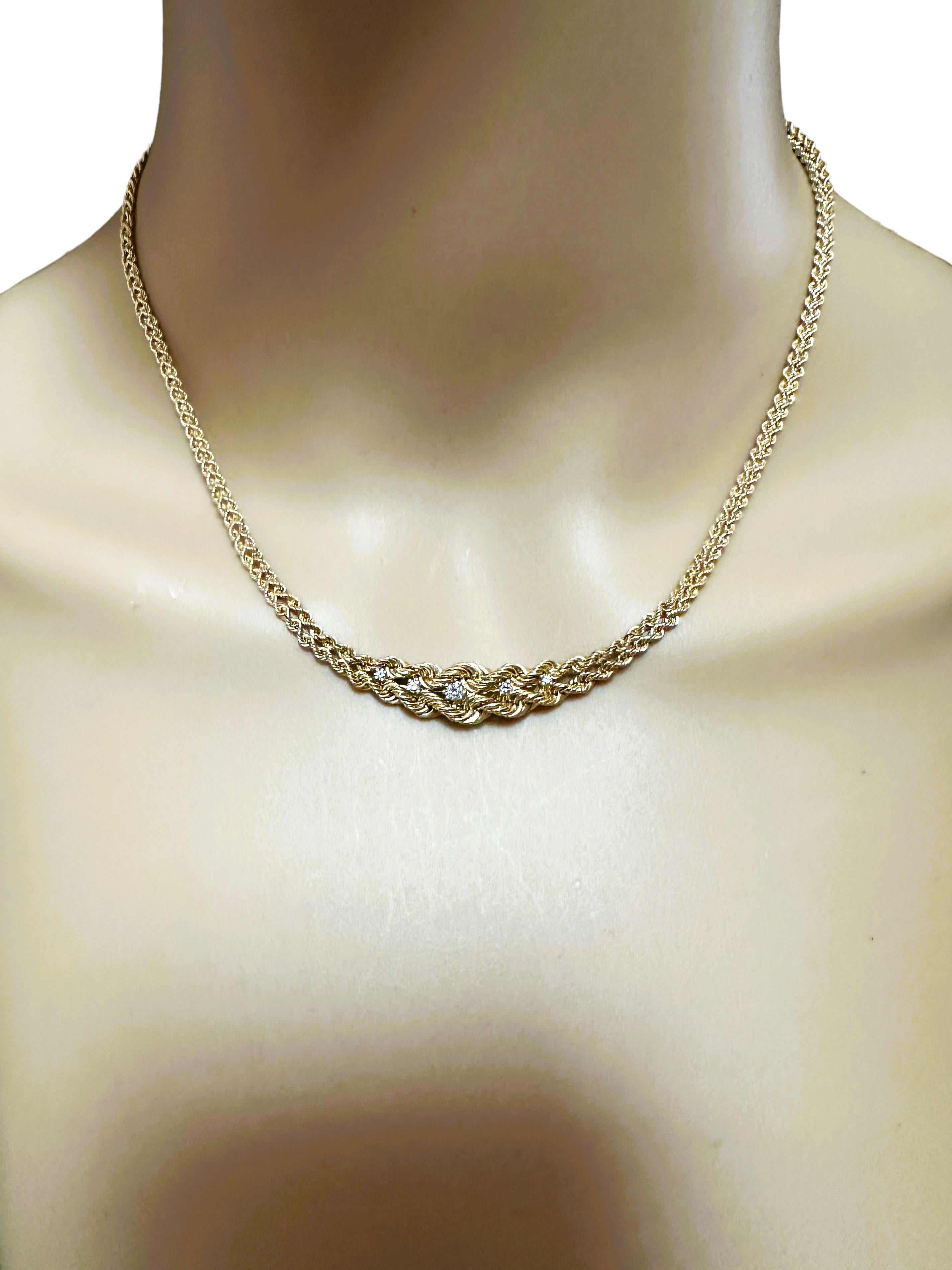 14k Yellow Gold .15 ct Diamond Graduated Rope Necklace 1