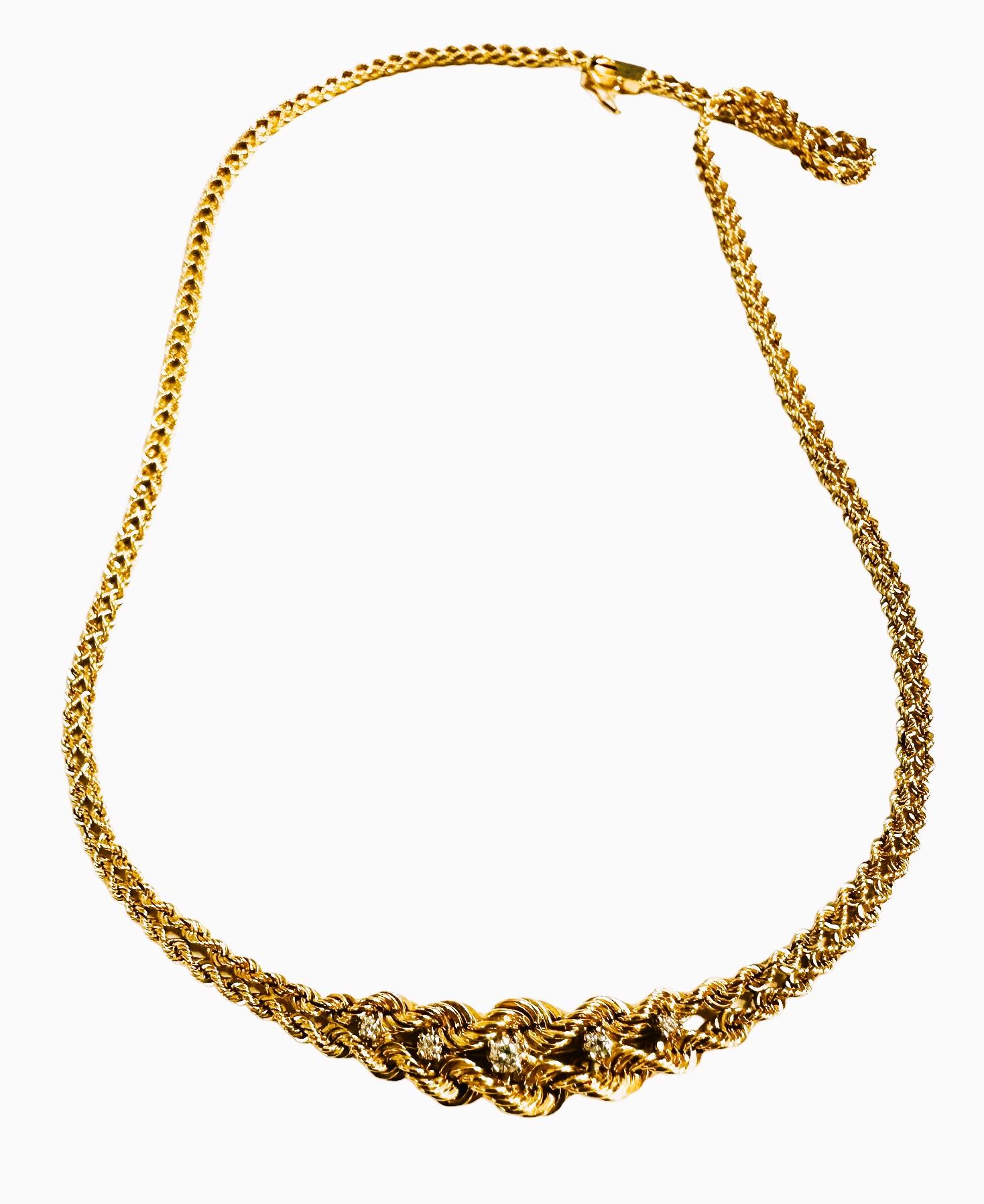 14k Yellow Gold .15 ct Diamond Graduated Rope Necklace 2