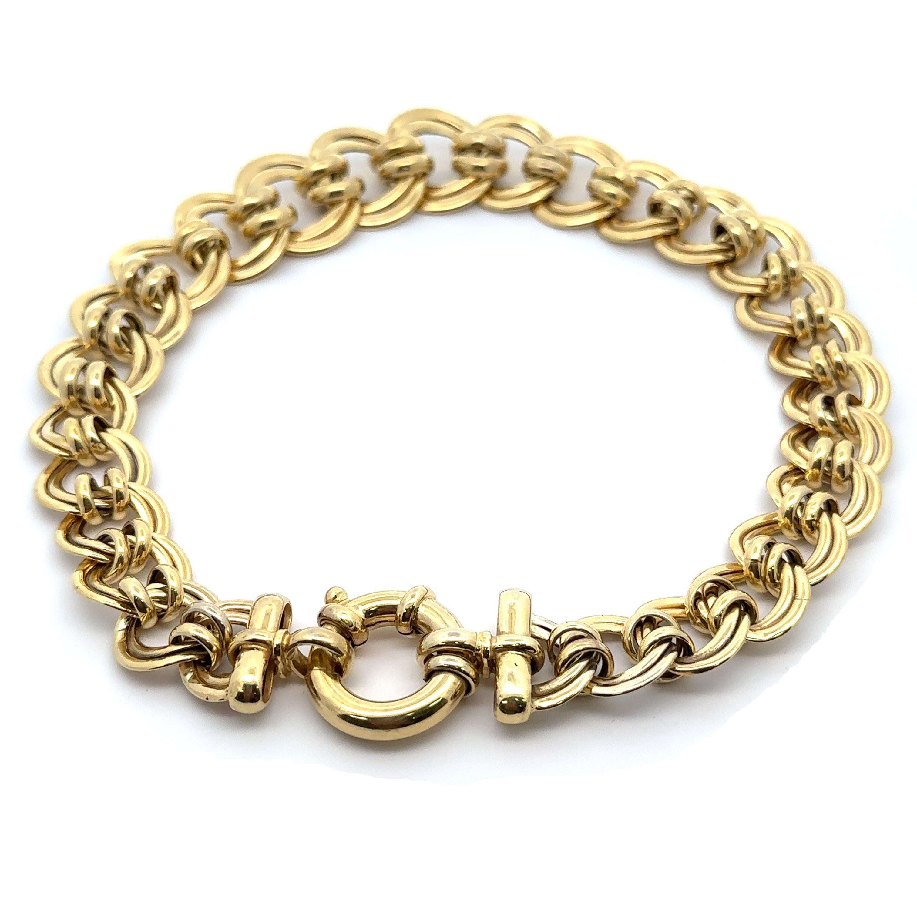 Collier en or jaune 14k à maillons larges et gradués à double bordure et à design creux de 15 pouces Excellent état - En vente à Montclair, NJ