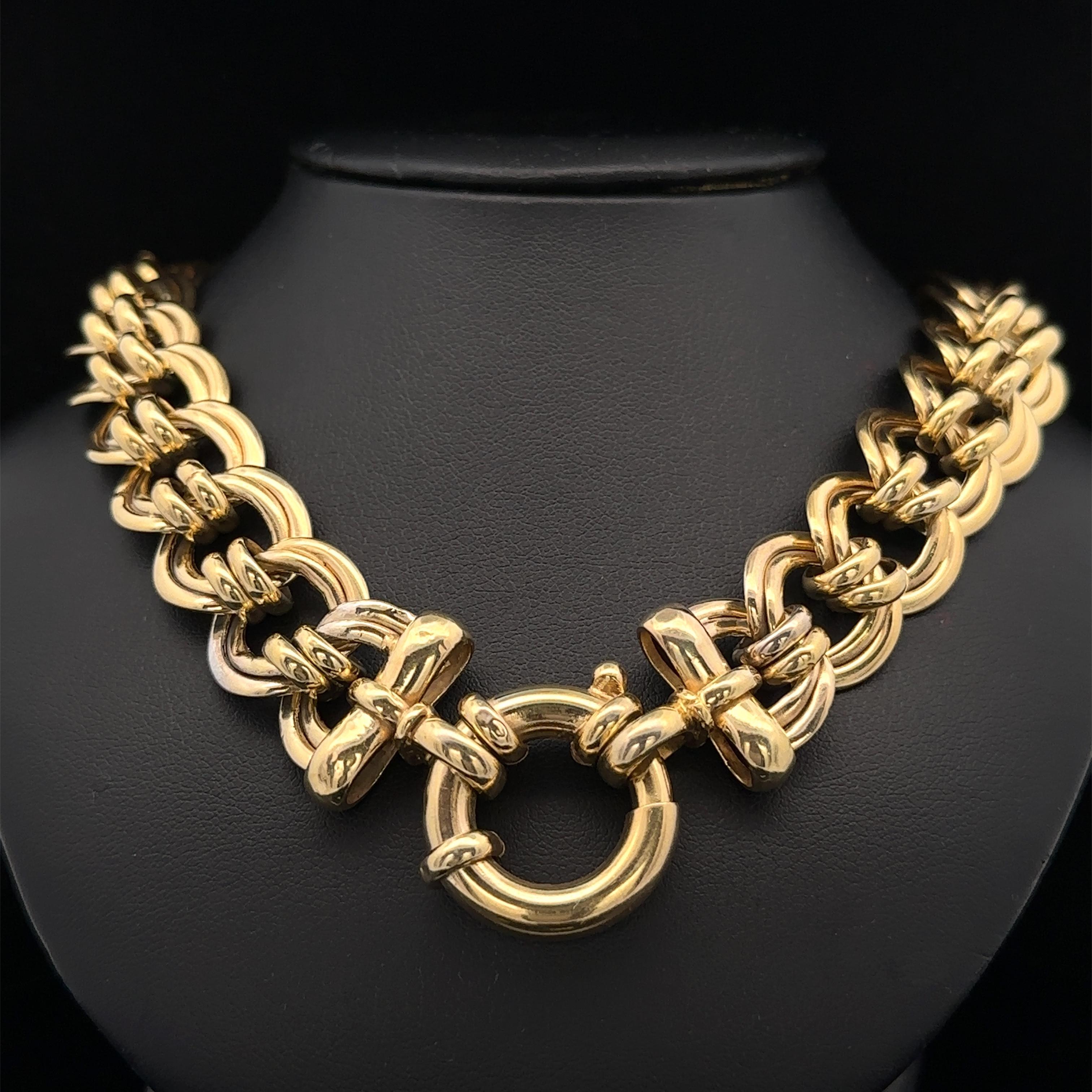 Collier en or jaune 14k à maillons larges et gradués à double bordure et à design creux de 15 pouces Pour femmes en vente