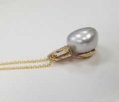 14k Yellow Gold "Keshi" Pearl and Diamond Pendant