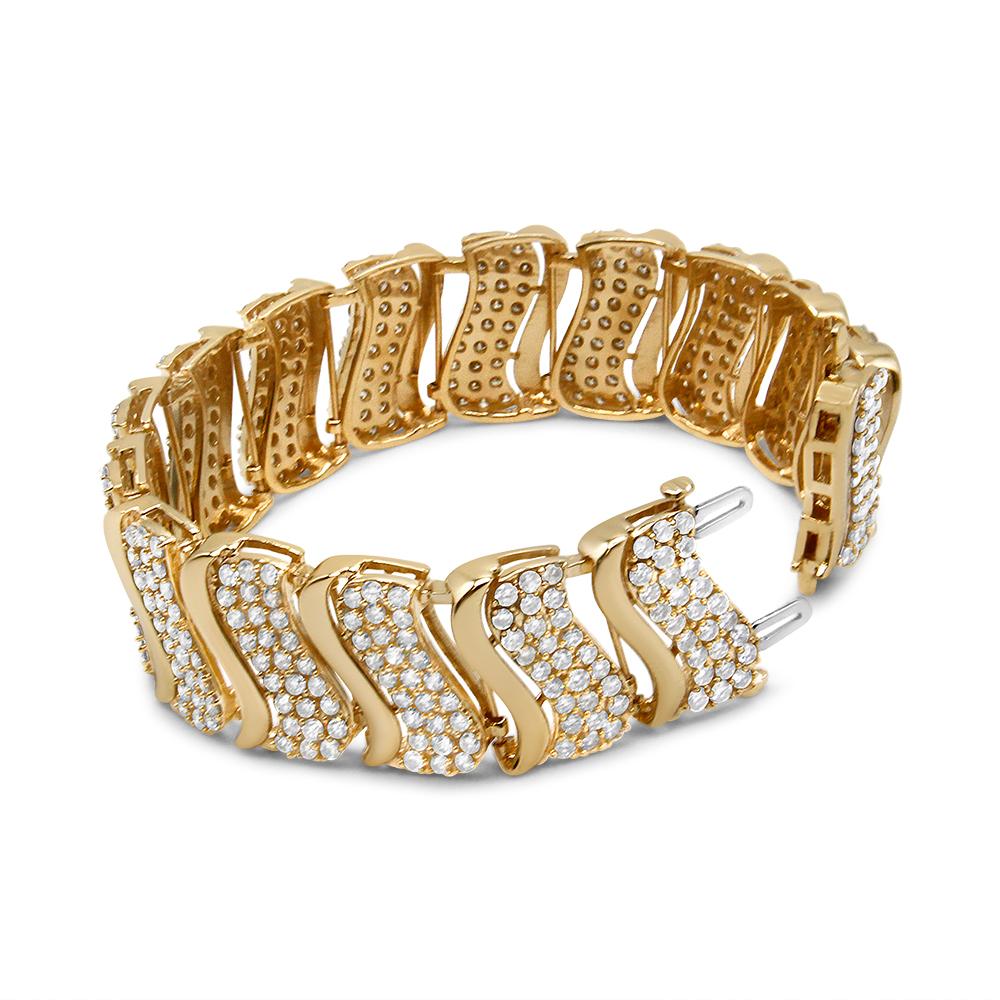 Taille ronde Bracelet à maillons en or jaune 14 carats avec chevrons et diamants de 15,0 carats en vente