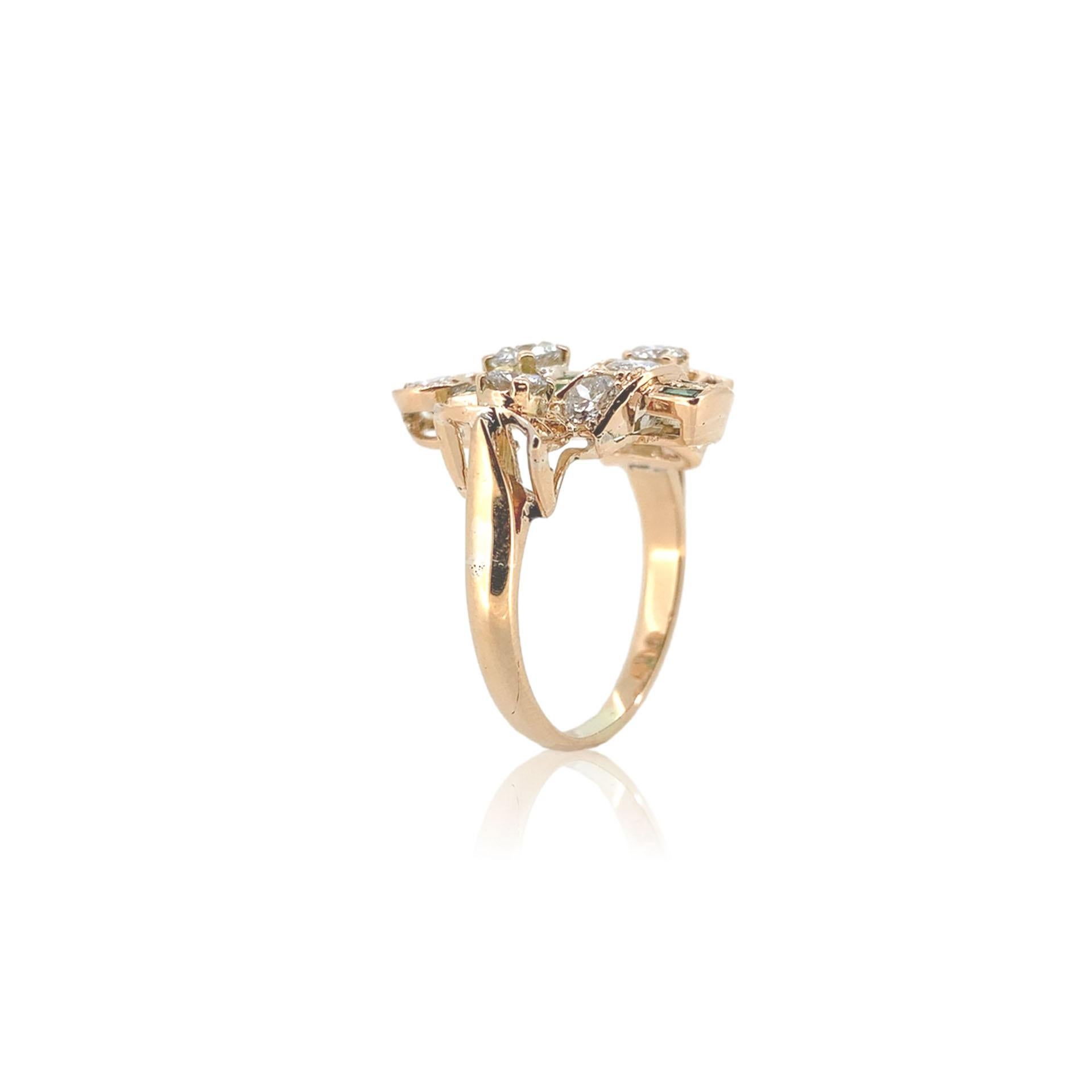 Retro 14K Yellow Gold 1.50 carat tw Diamond Ring Bouquet of Flowers For Sale