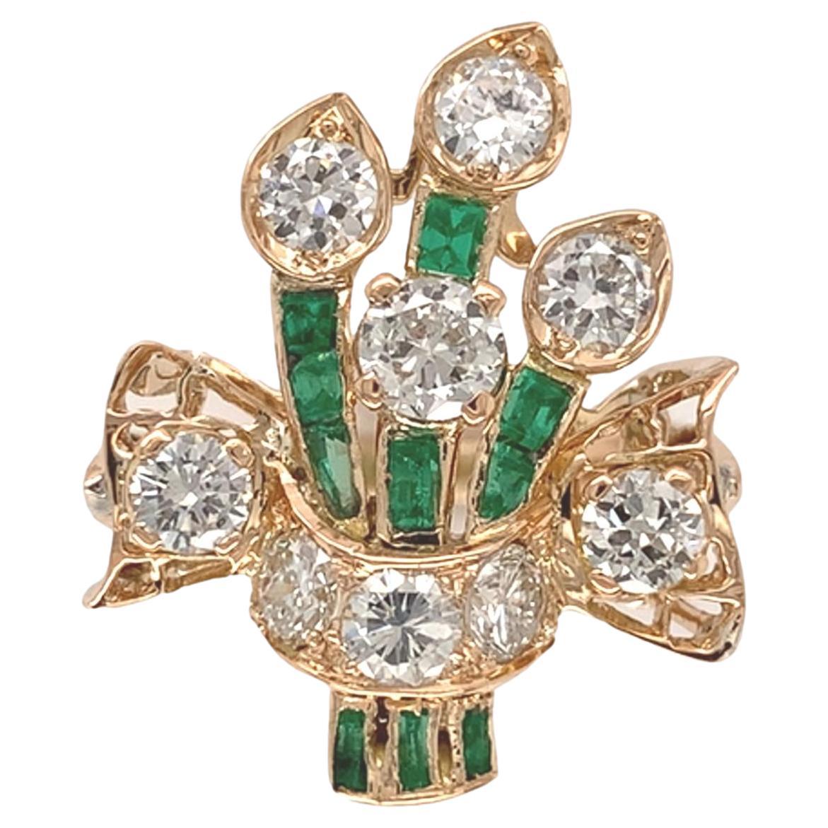 14K Yellow Gold 1.50 carat tw Diamond Ring Bouquet of Flowers For Sale
