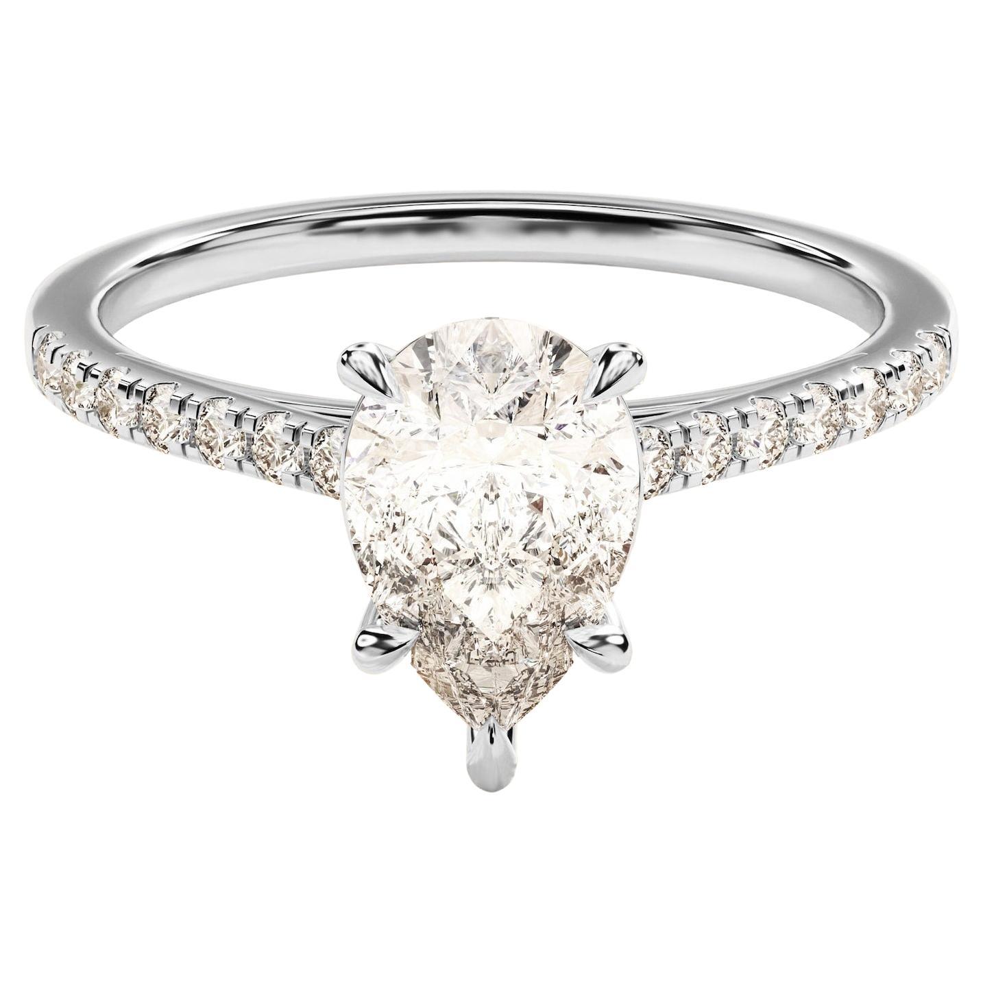 Art déco 14k Yellow gold 1.50 CT Pear Engagement Ring Moissanite Half Eternity Ring. en vente
