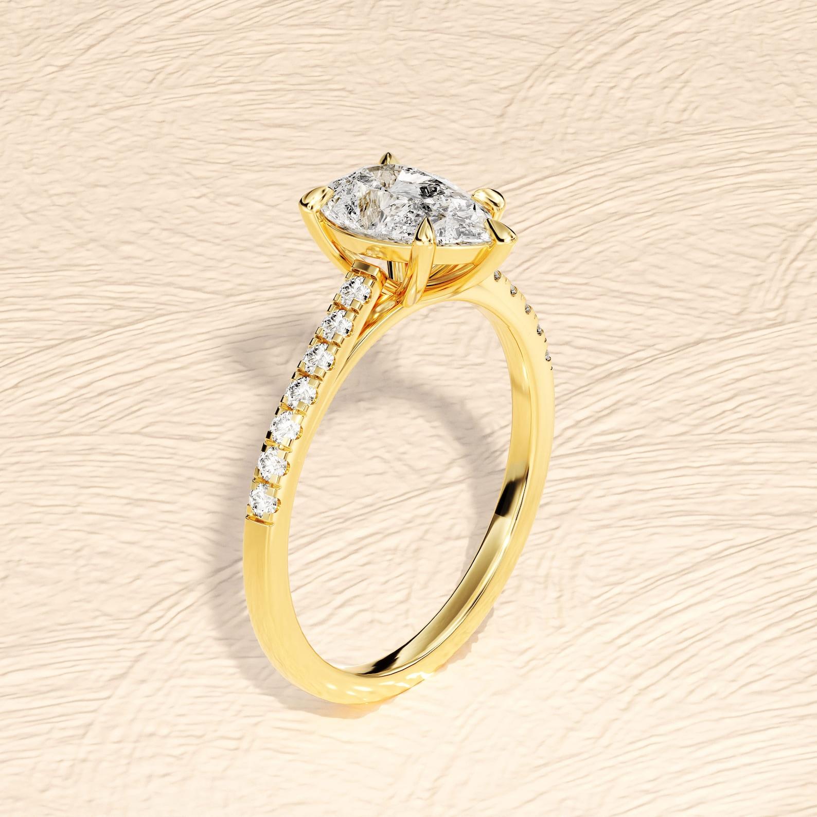14k Yellow gold 1.50 CT Pear Engagement Ring Moissanite Half Eternity Ring. Neuf - En vente à Chicago, IL