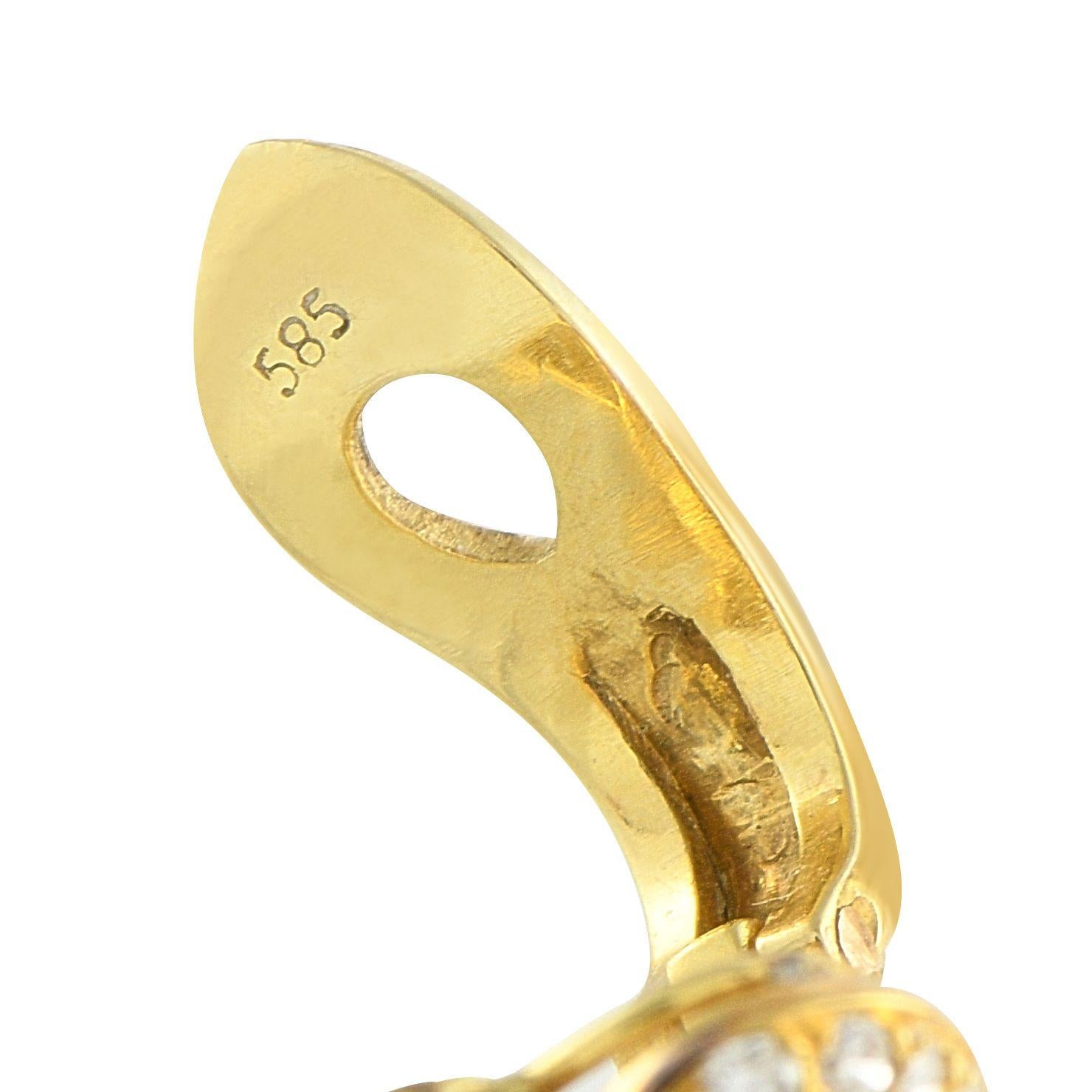 Taille ronde Boucles d'oreilles clips en or jaune 14K avec diamant de 1,50 ct et perle dorée en vente