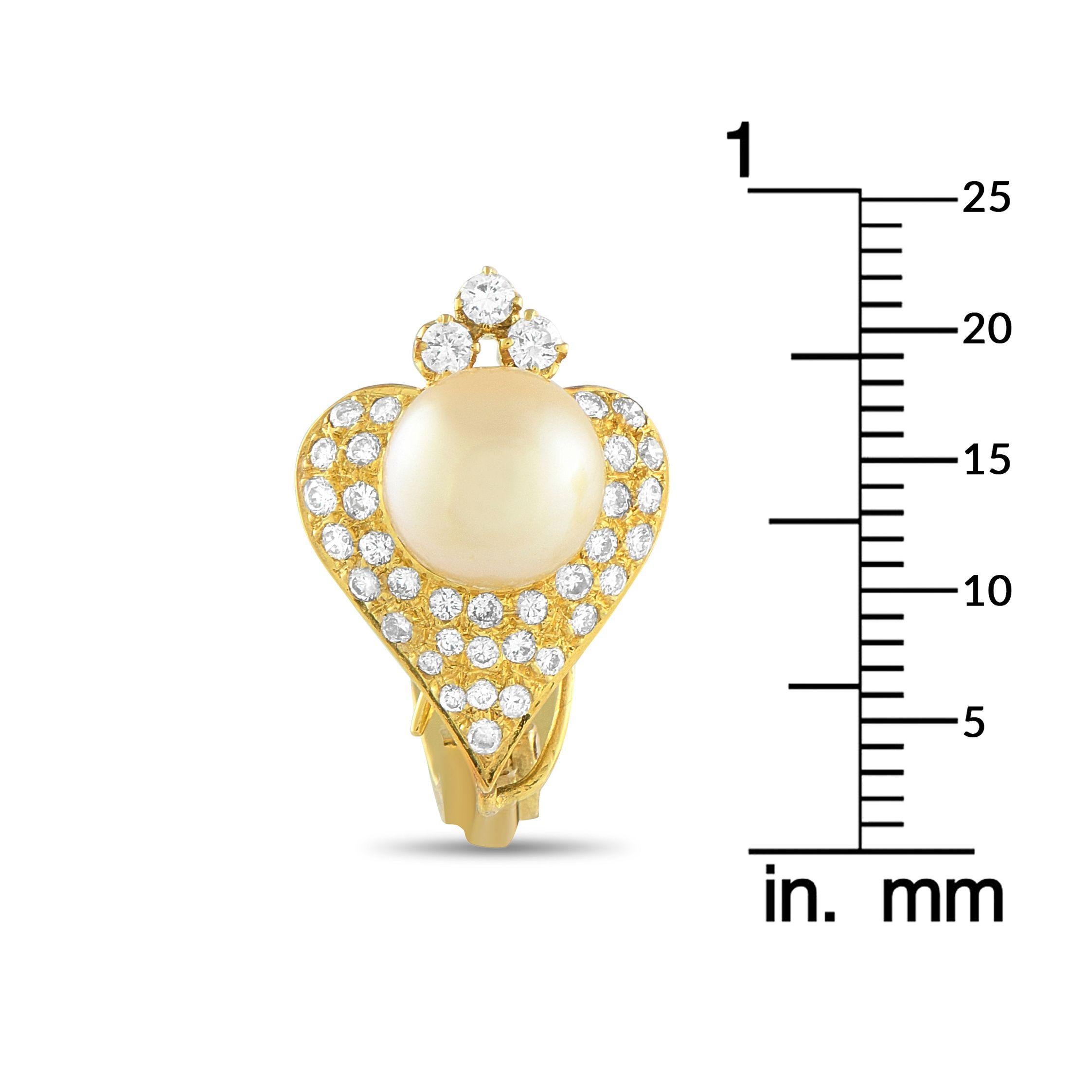Boucles d'oreilles clips en or jaune 14K avec diamant de 1,50 ct et perle dorée Excellent état - En vente à Southampton, PA
