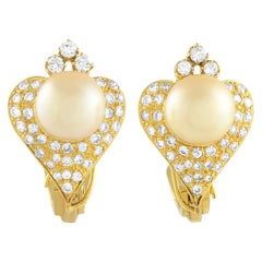 14K Yellow Gold 1.50ct Diamond and Golden Pearl Clip-On Earrings