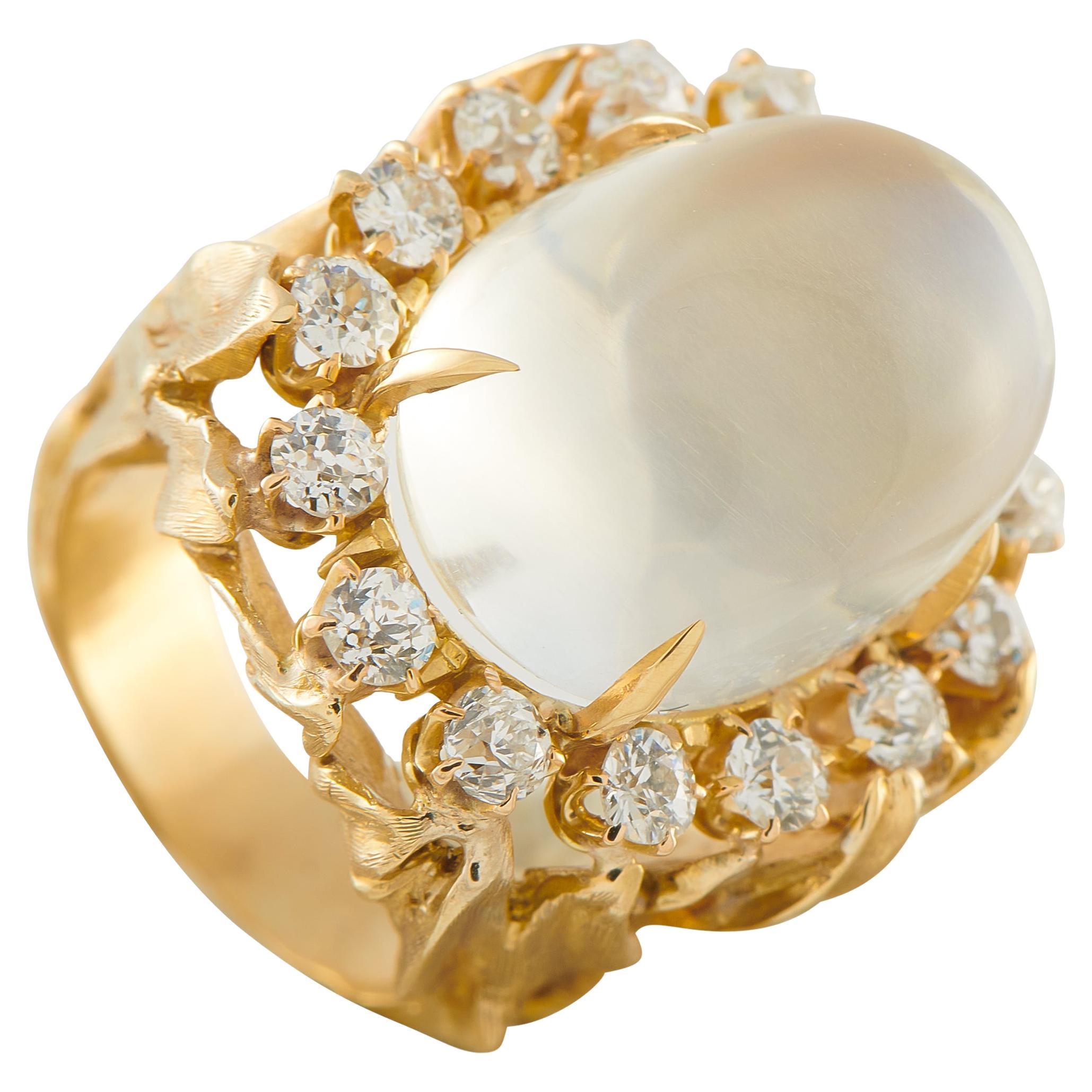 14K Gelbgold 1,50ct Diamant und Mondstein Ring MF09-020226