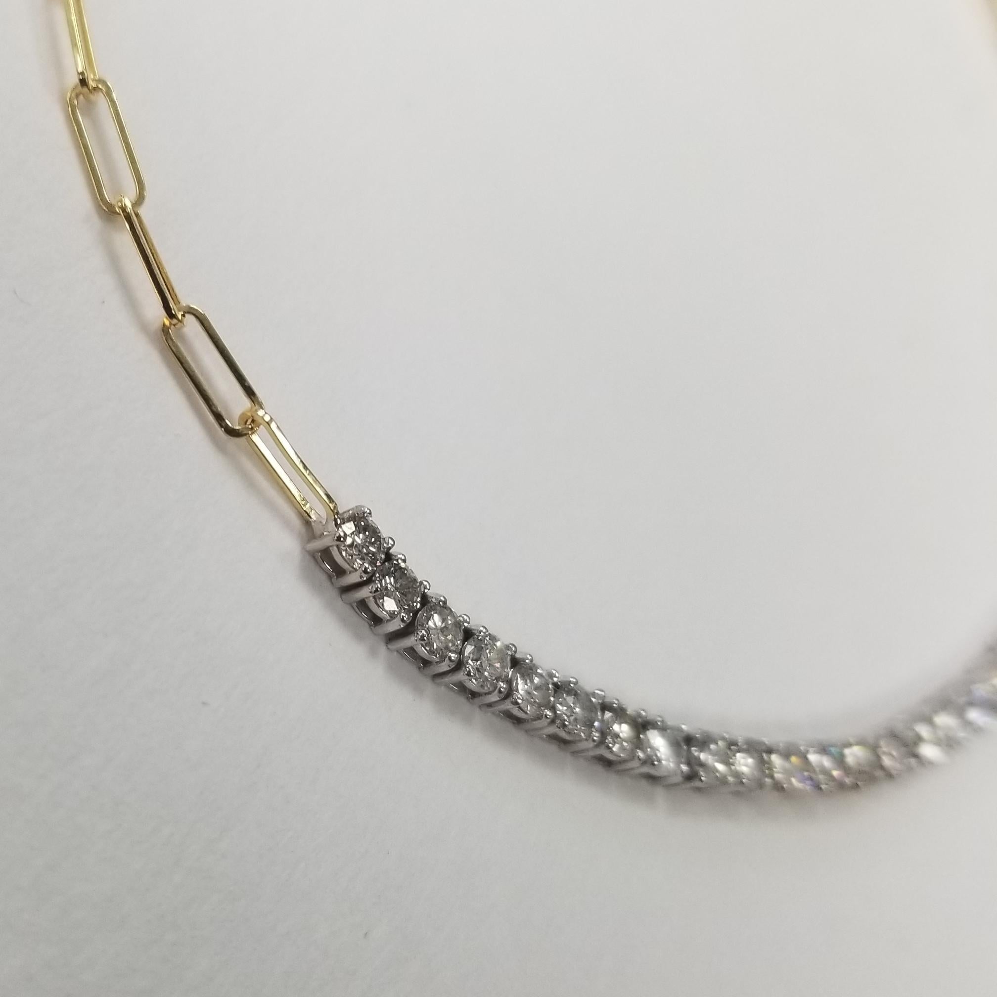 Modern 14K Yellow Gold 1.50CT Diamond Paper Clip Link Necklace For Sale