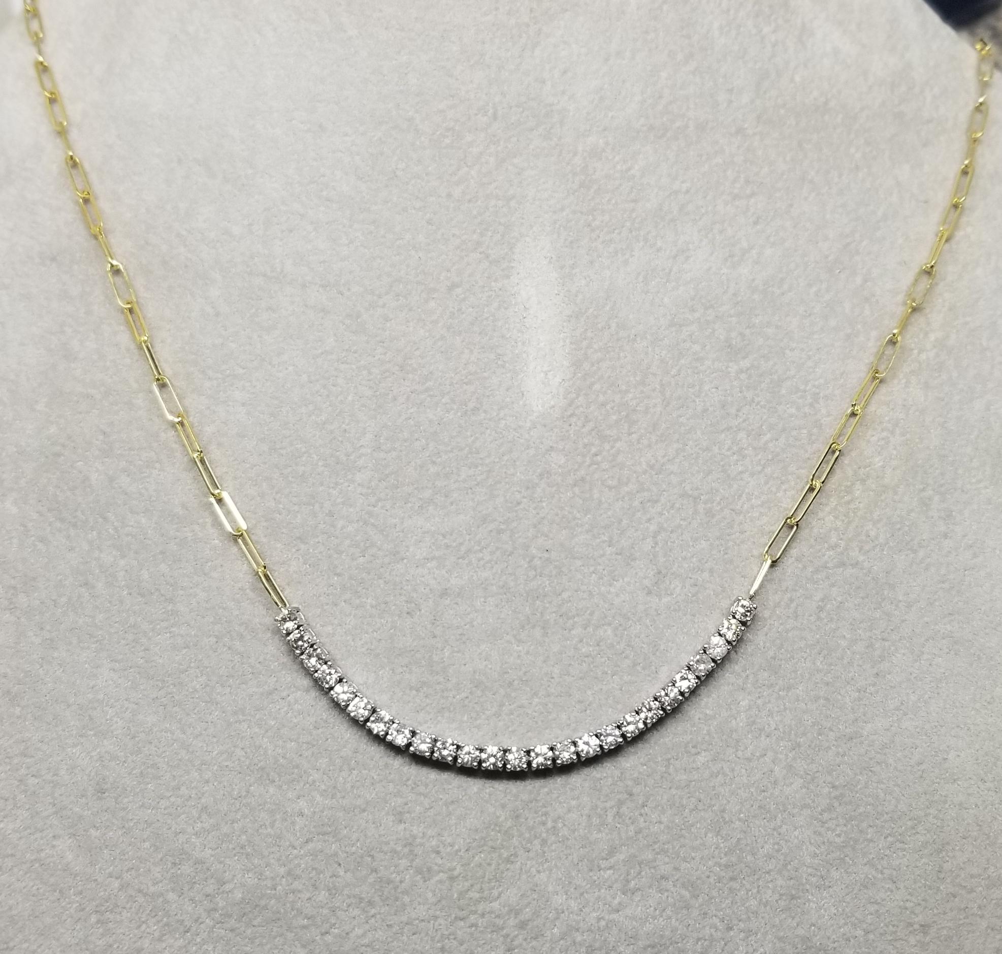 14K Yellow Gold 1.50CT Diamond Paper Clip Link Necklace In New Condition For Sale In Los Angeles, CA