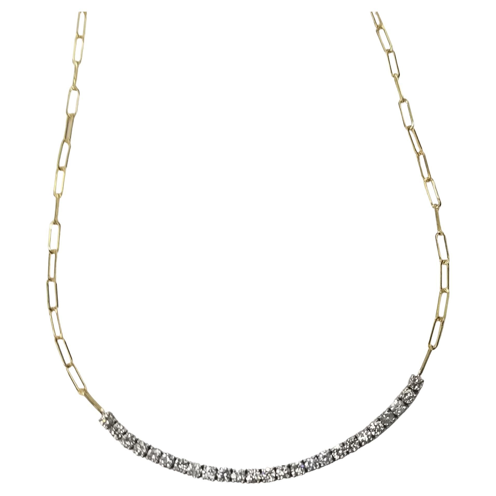 14K Yellow Gold 1.50CT Diamond Paper Clip Link Necklace For Sale