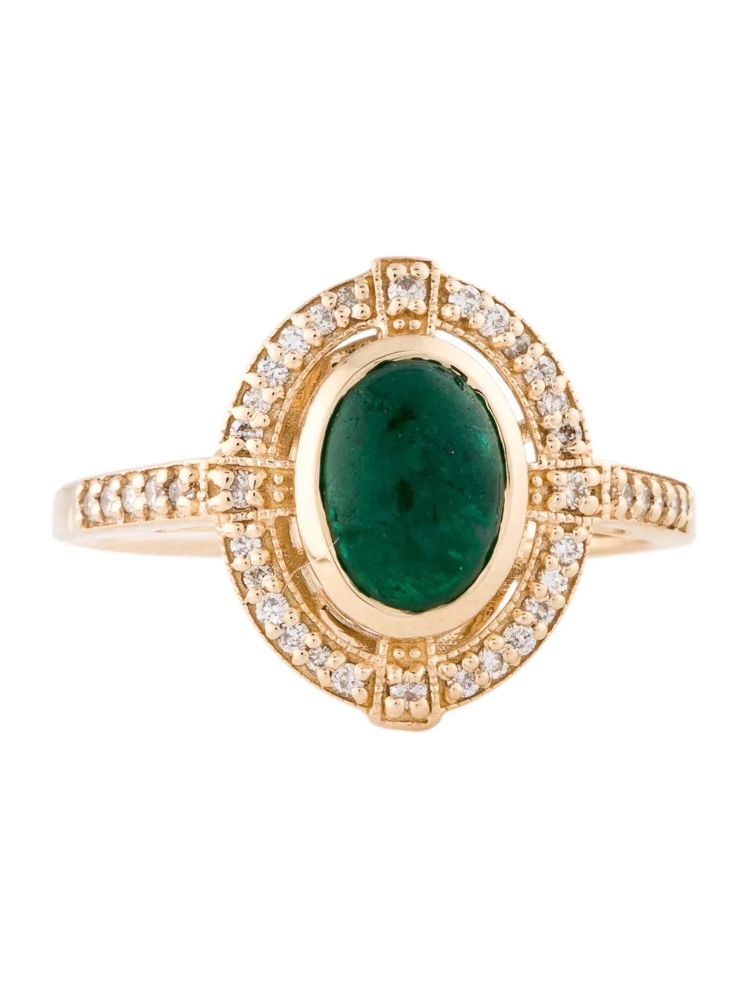 Artiste Bague cocktail en or jaune 14 carats avec émeraude 1,50 carat et diamants taille 6,75 en vente
