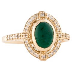 14K Yellow Gold 1.50ct Emerald & Diamond Cocktail Ring Size 6.75