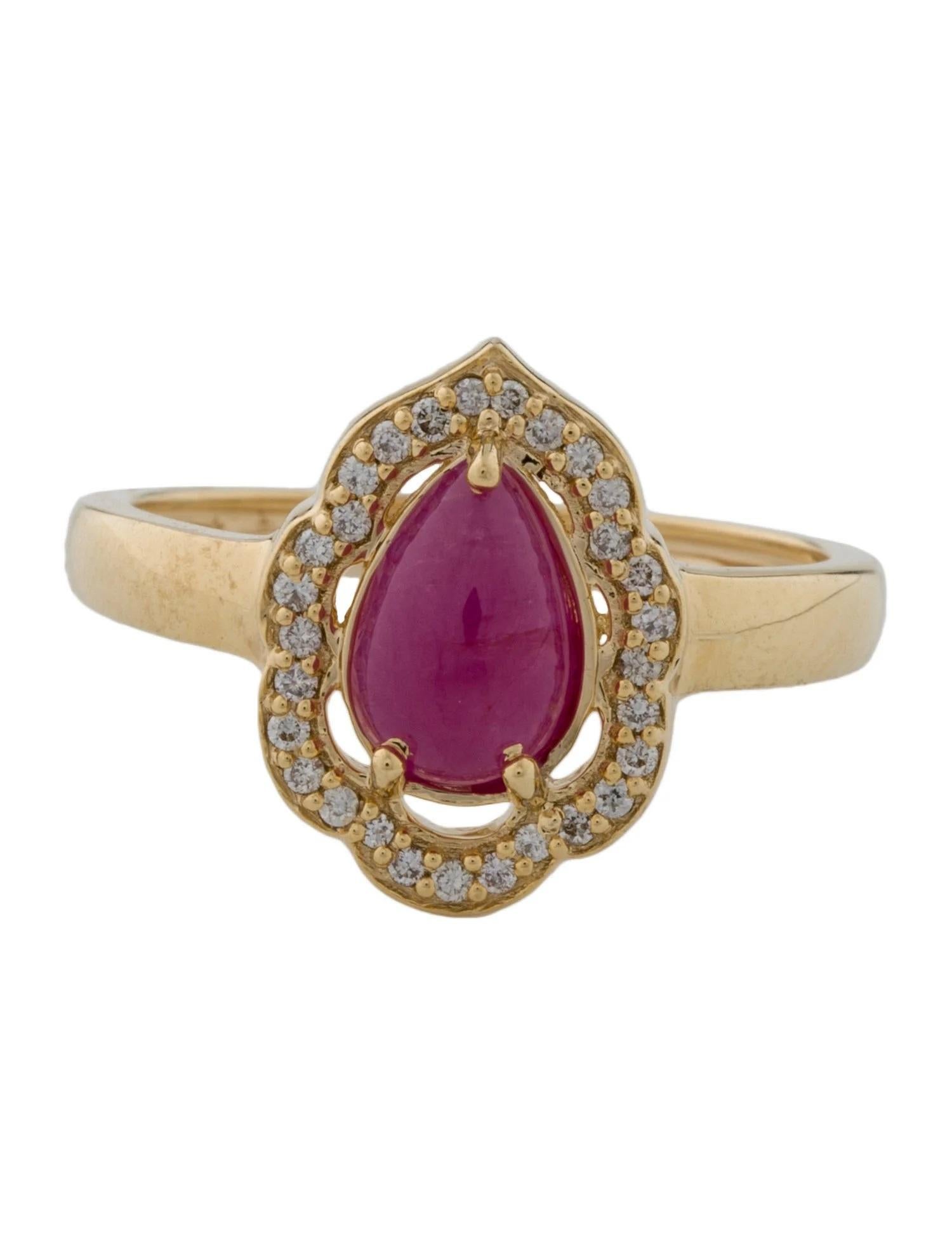 Artist 14K Yellow Gold 1.50ct Pear-Shaped Ruby & Diamond Cocktail Ring, Size 7 For Sale