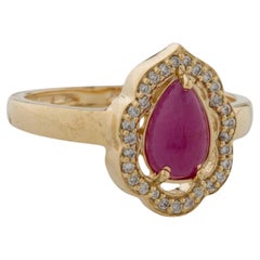 Bague cocktail en or jaune 14 carats, rubis et diamants en forme de poire de 1,50 carat, taille 7