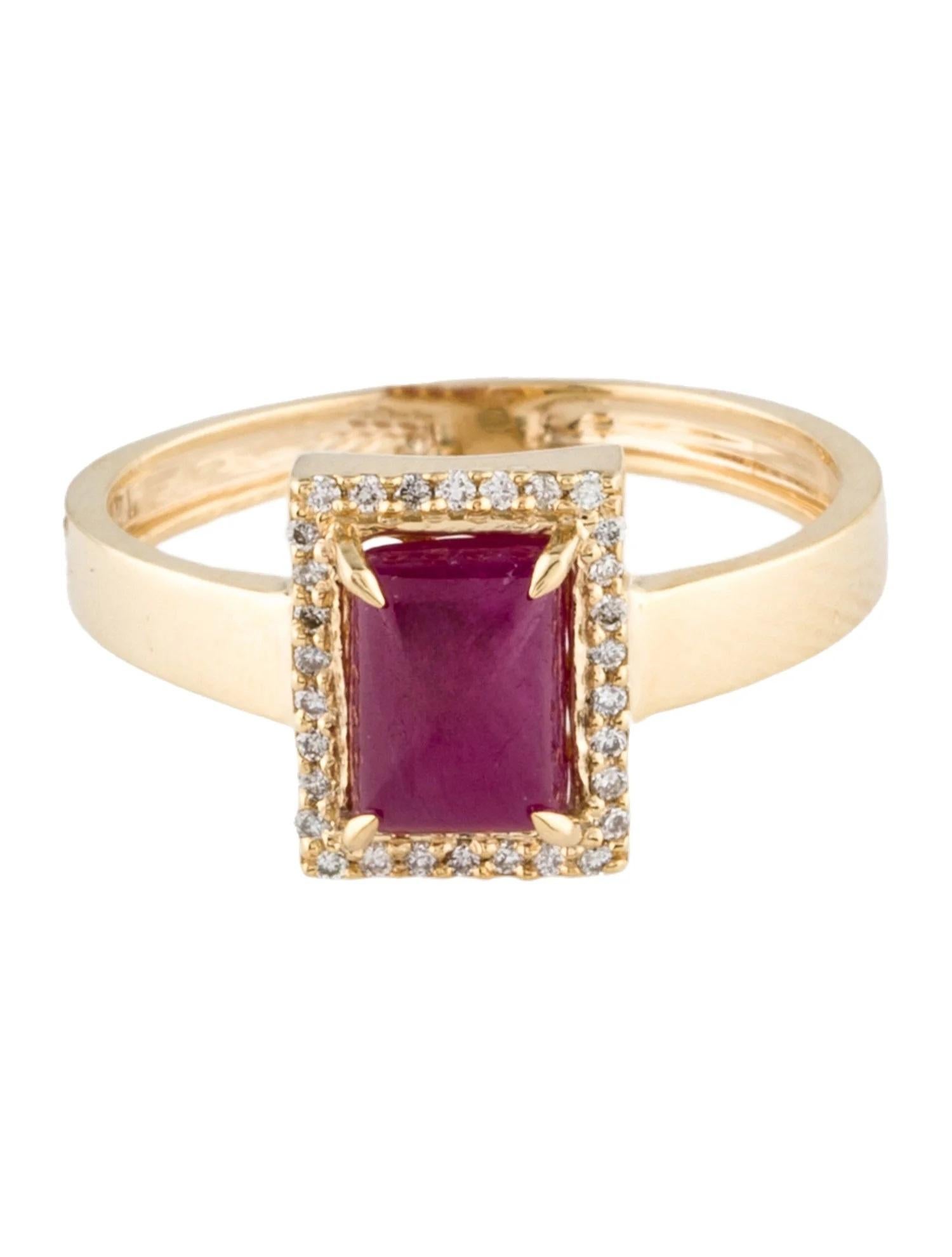 Artist 14K Yellow Gold 1.50ct Sugarloaf Ruby & Diamond Cocktail Ring, Size 7 For Sale