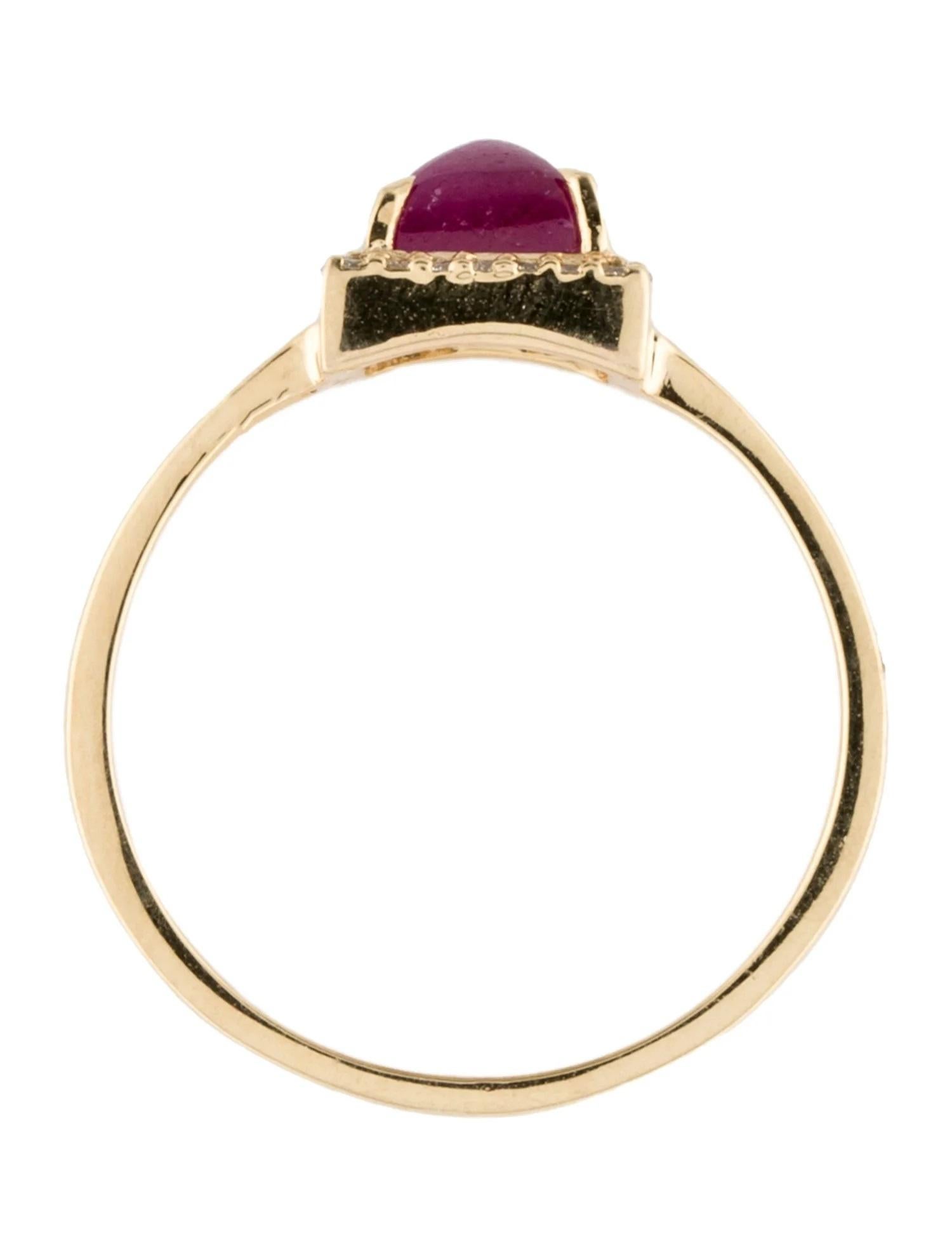 14K Yellow Gold 1.50ct Sugarloaf Ruby & Diamond Cocktail Ring, Size 7 In New Condition For Sale In Holtsville, NY