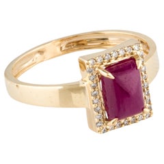 14K Yellow Gold 1.50ct Sugarloaf Ruby & Diamond Cocktail Ring, Size 7