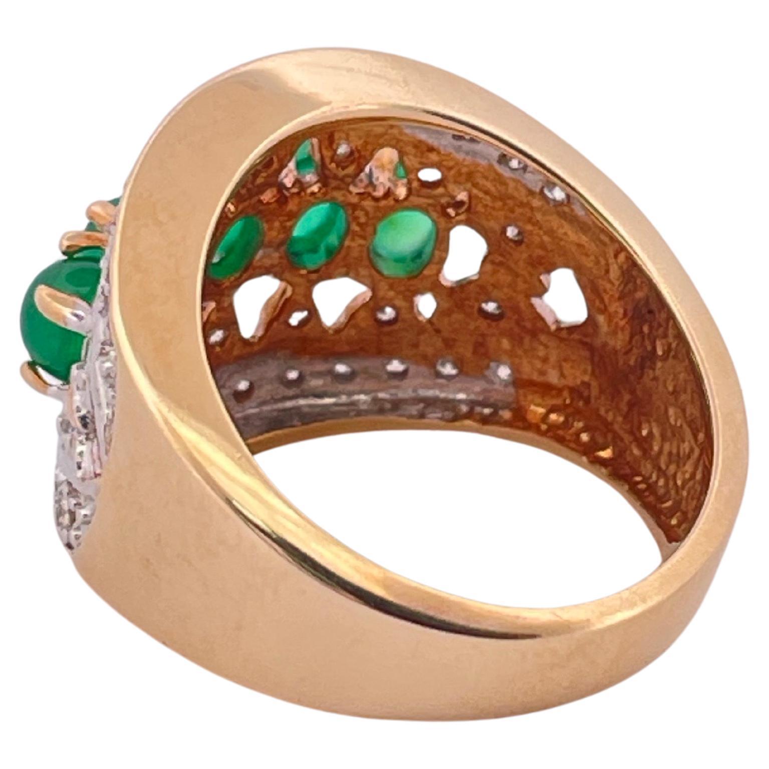 Anillo de oro amarillo de 14 quilates con esmeralda cabujón de 1,50 quilates y diamante de 1,00 quilates en Bueno estado para la venta en Sewickley, PA