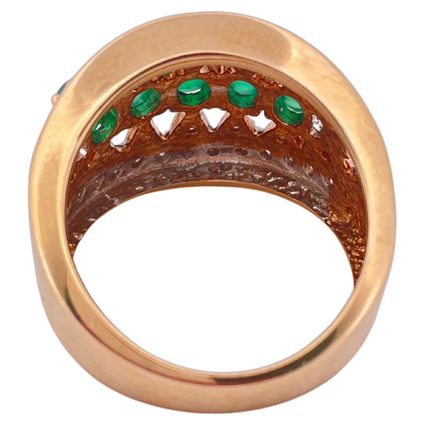 Femenino o masculino Anillo de oro amarillo de 14 quilates con esmeralda cabujón de 1,50 quilates y diamante de 1,00 quilates en venta