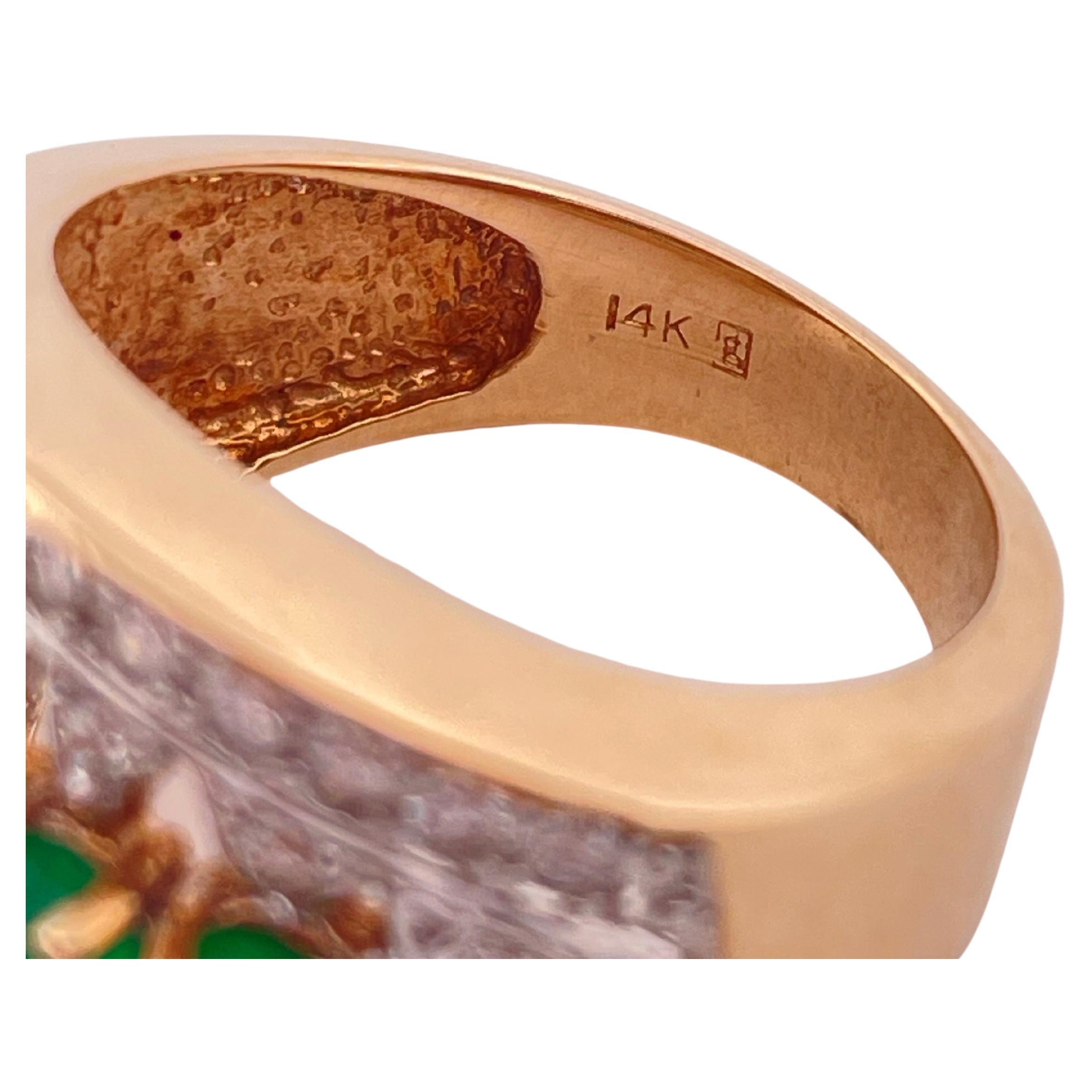 Anillo de oro amarillo de 14 quilates con esmeralda cabujón de 1,50 quilates y diamante de 1,00 quilates en venta 2