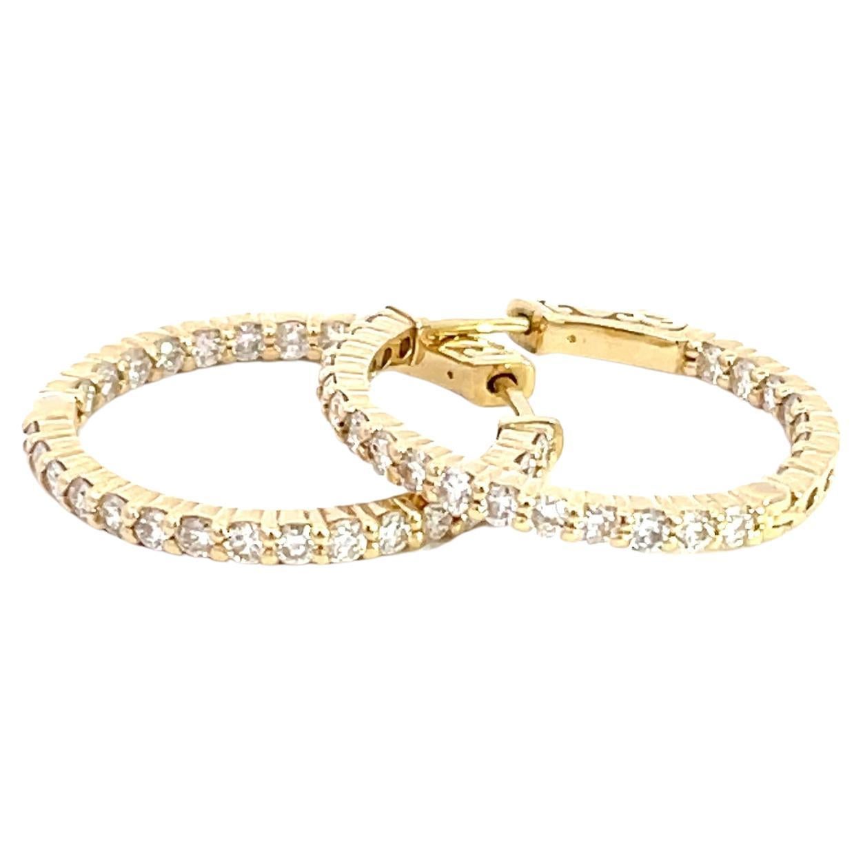14K Yellow Gold 1.50ctw Diamond Hoop Earrings For Sale