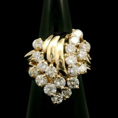 14k Yellow Gold 1.50ctw Fiery Diamond Large Cluster Cocktail Statement Ring